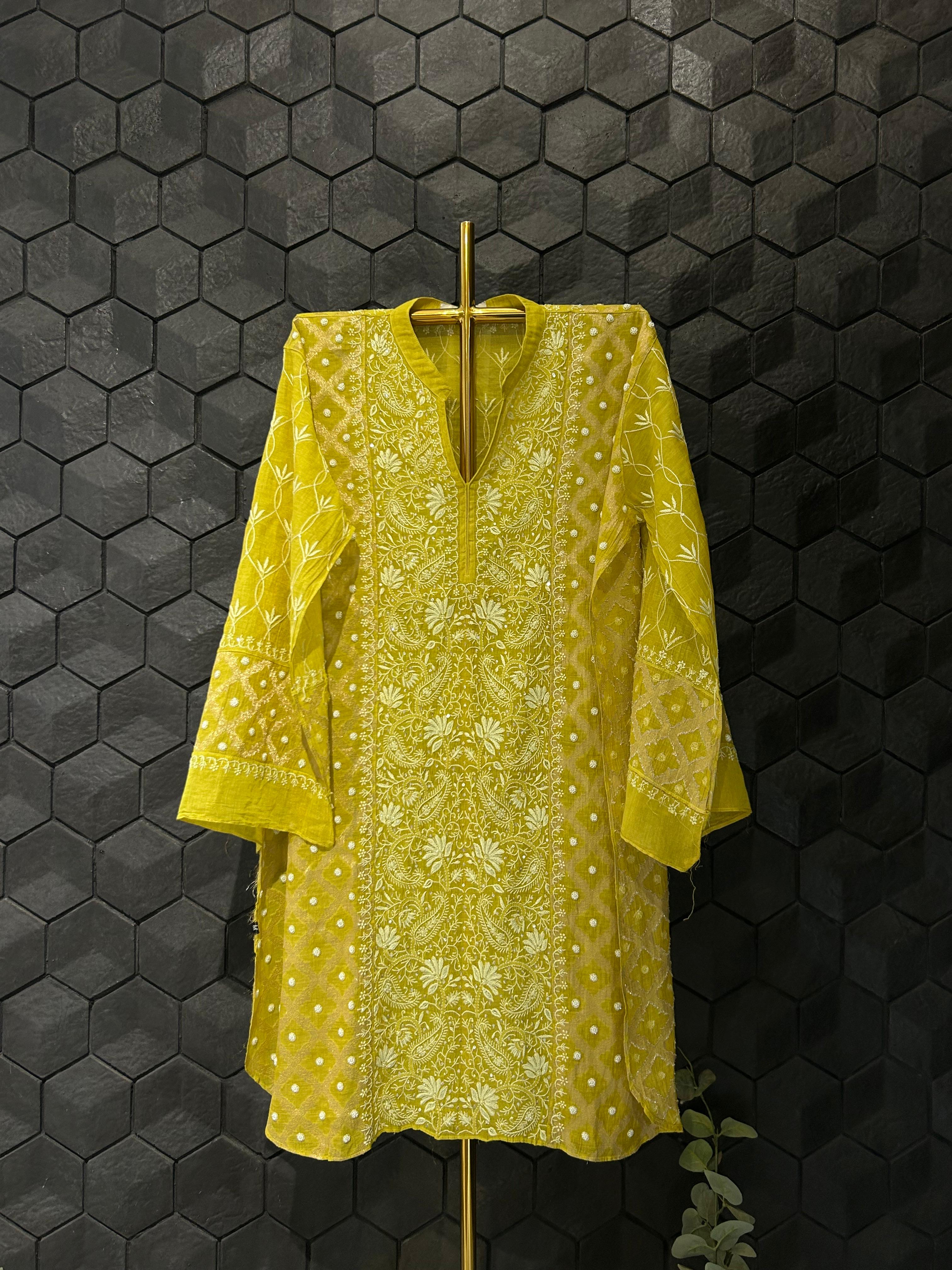 green tissue chikankari co-ord set