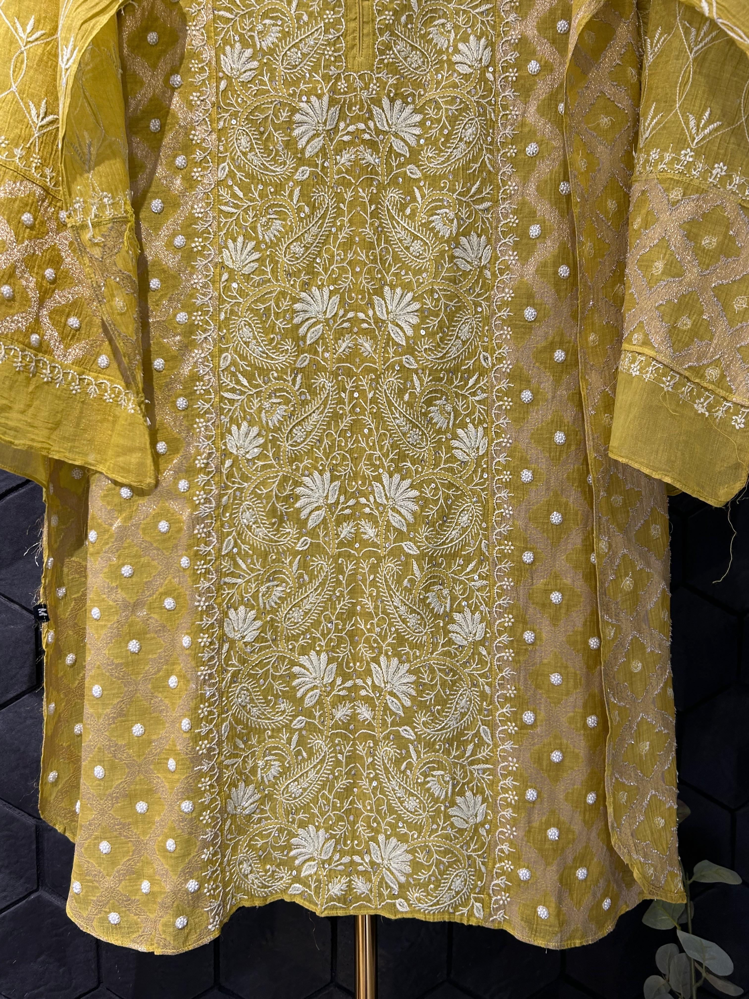 green tissue chikankari co-ord set