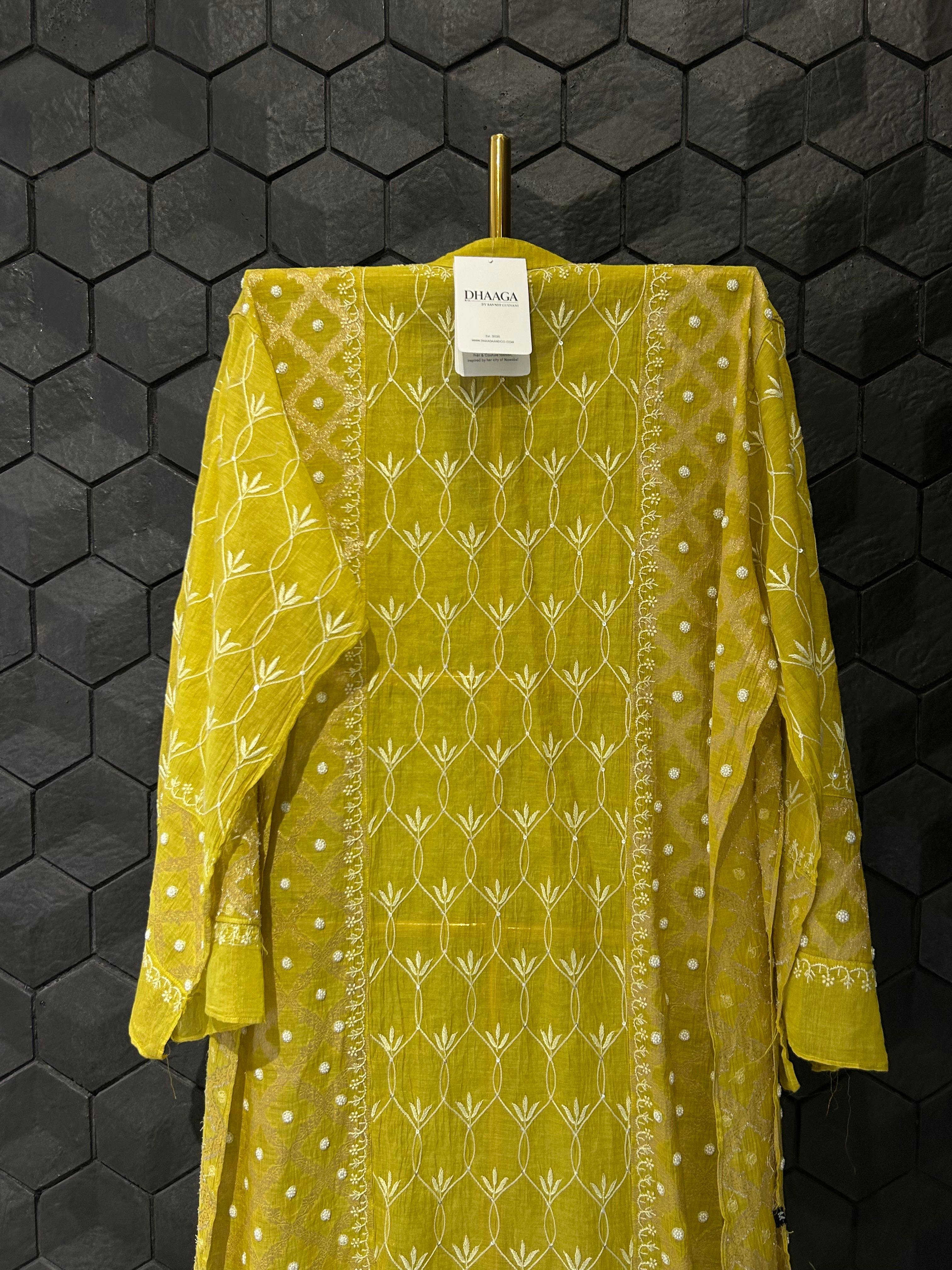 green tissue chikankari co-ord set