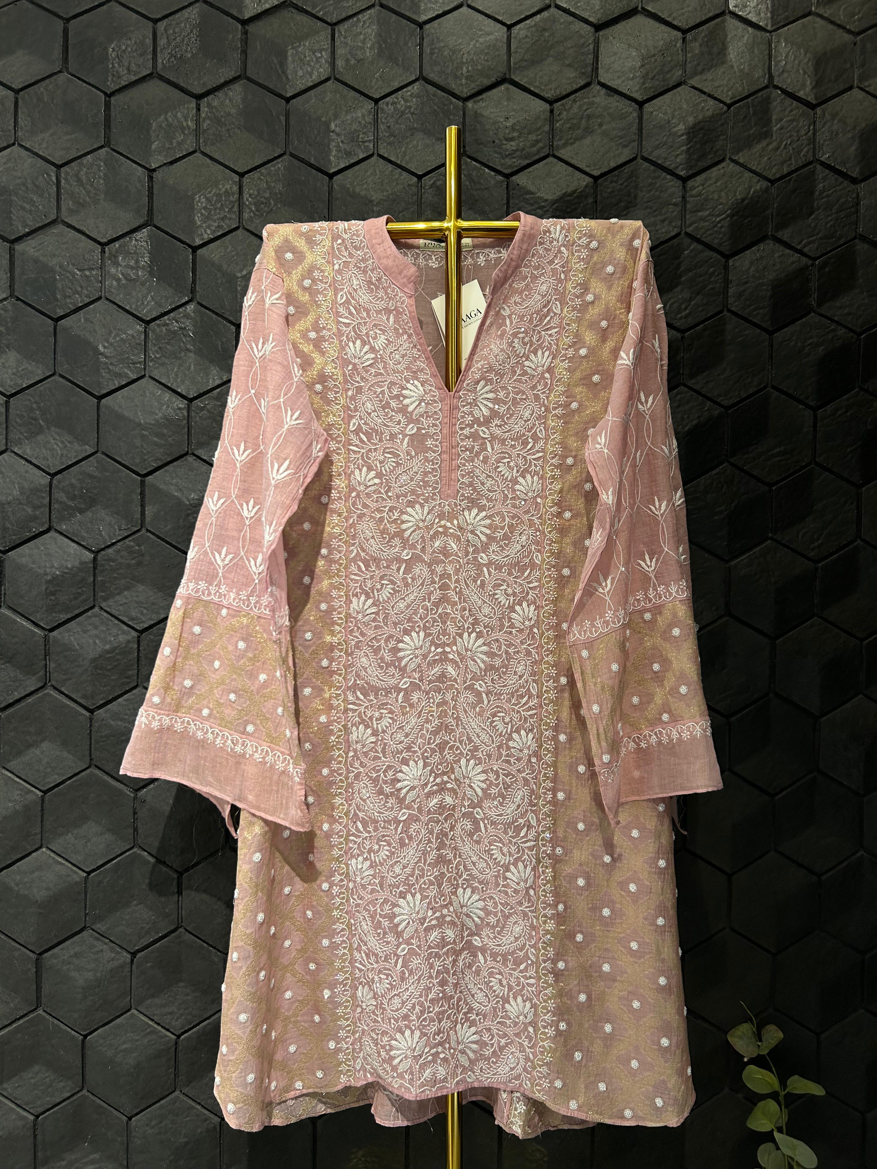 Pink tissue chikankari co-ord set