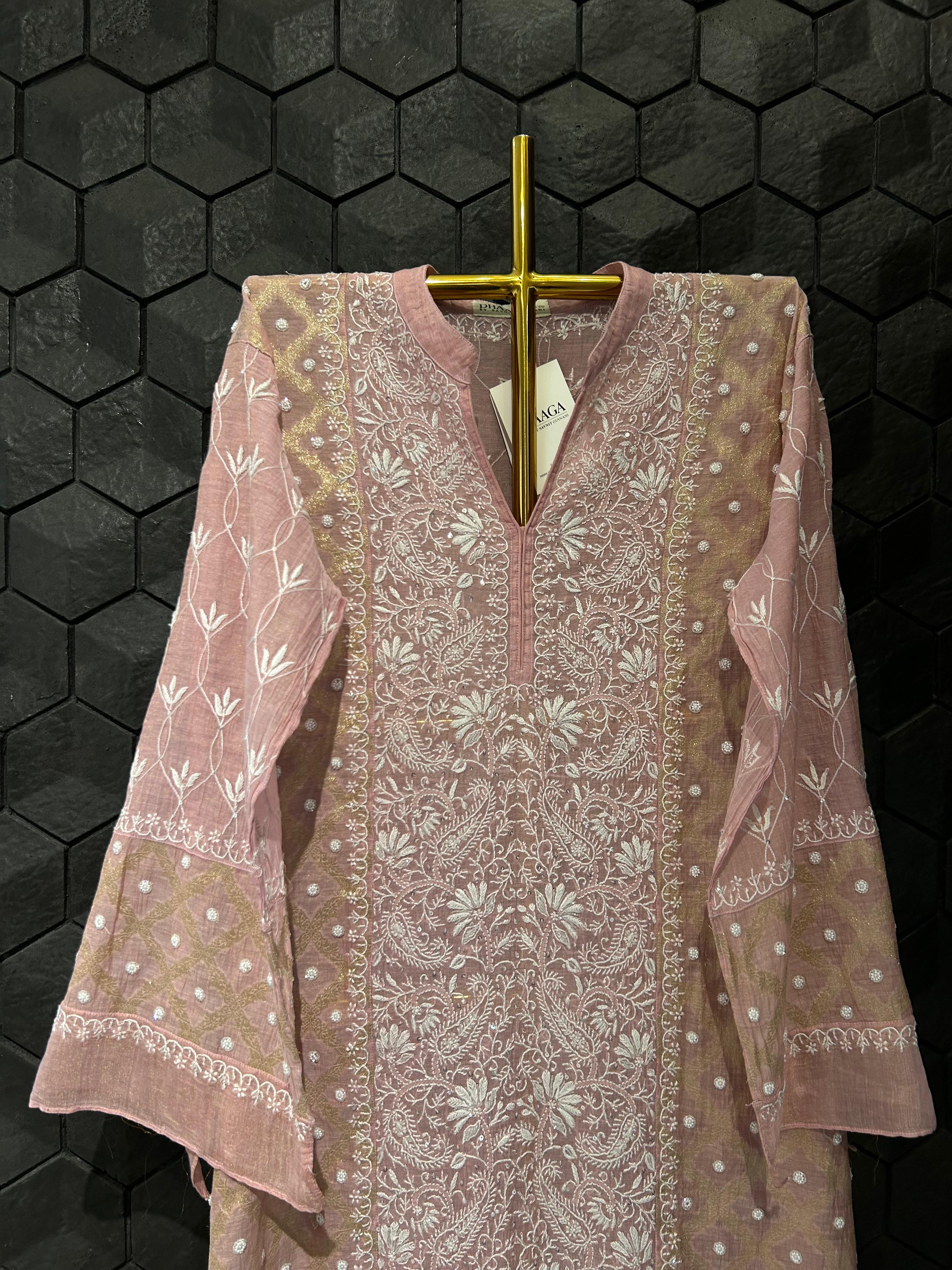 Pink tissue chikankari co-ord set