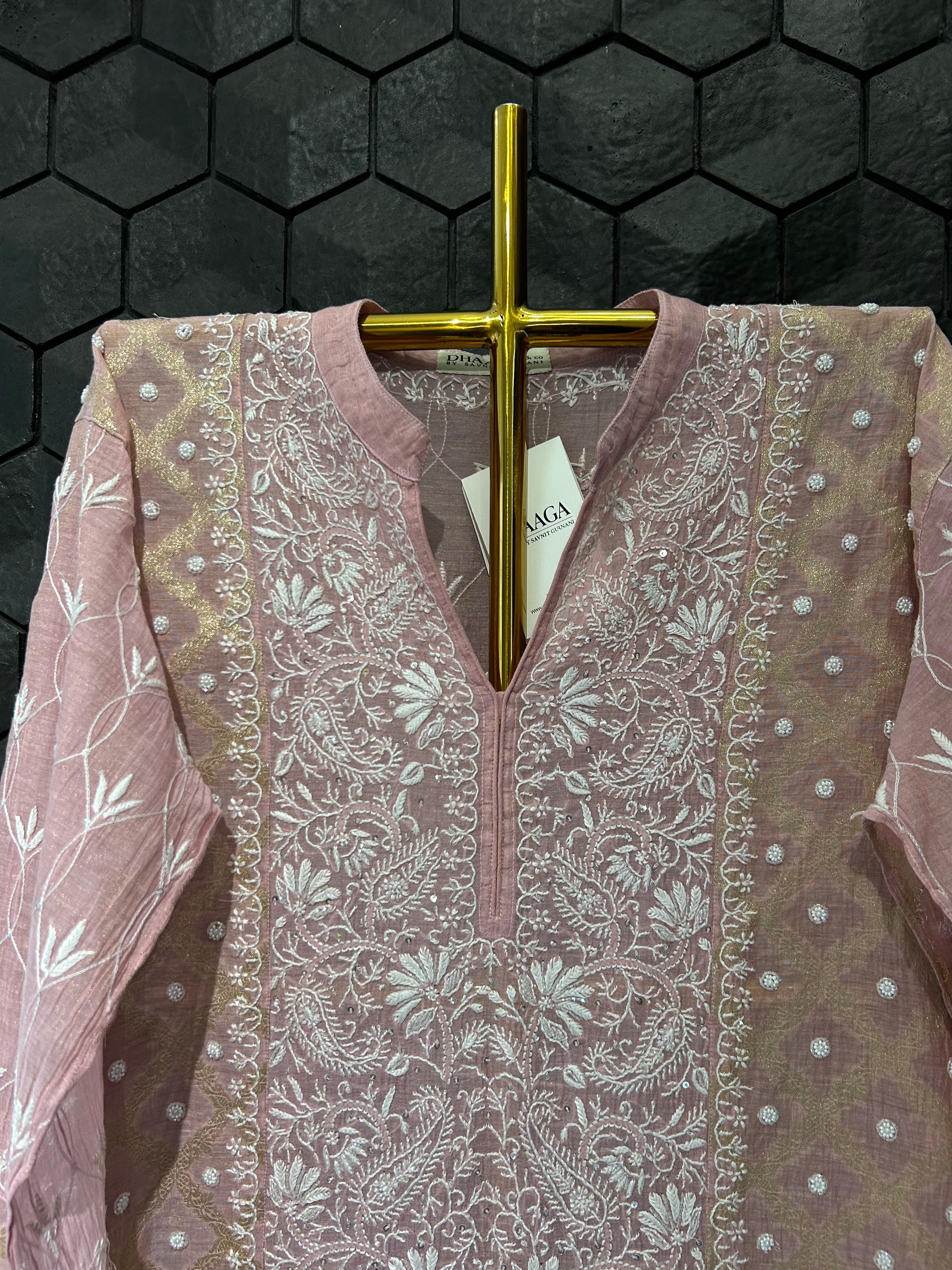 Pink tissue chikankari co-ord set