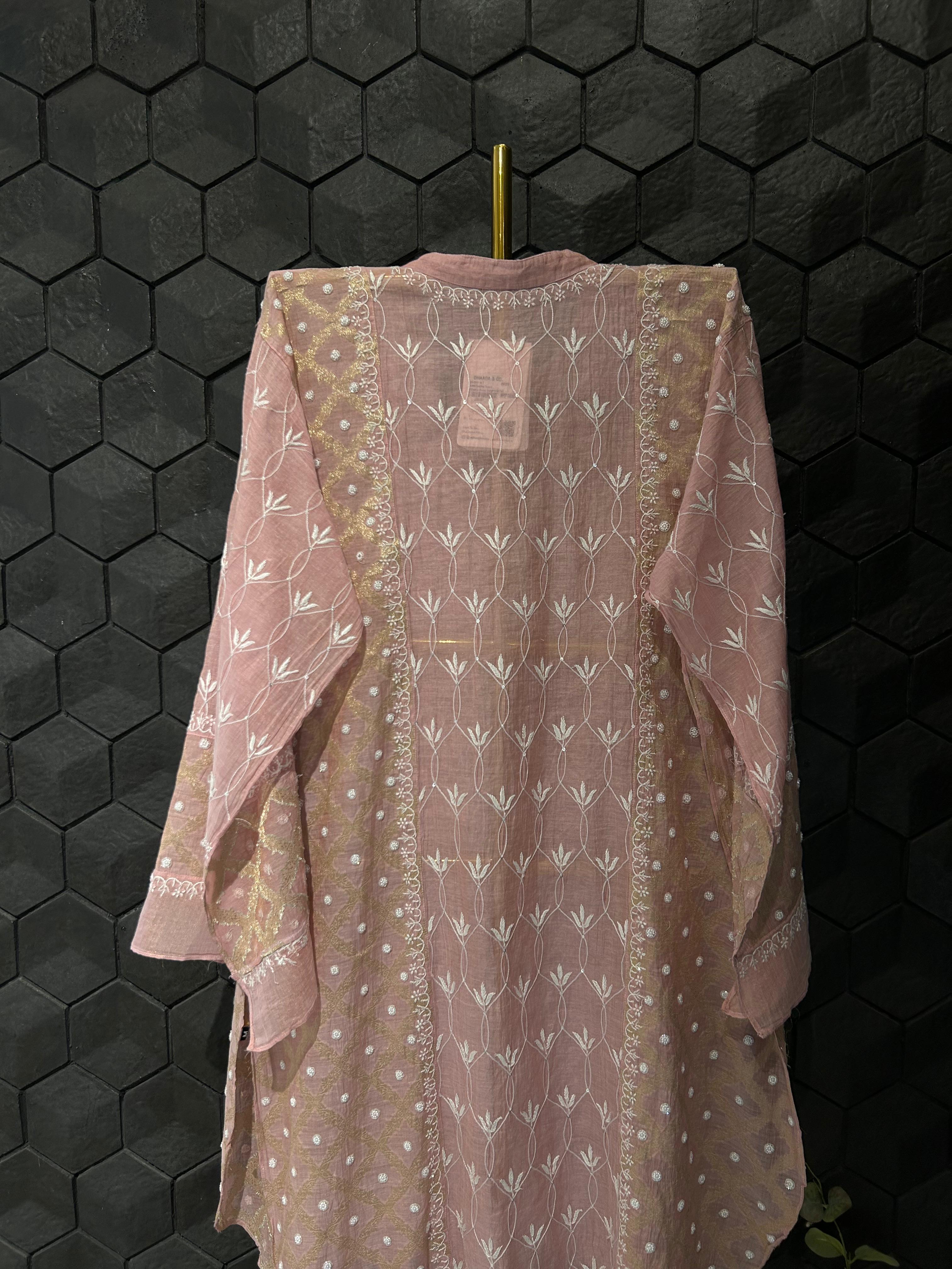 Pink tissue chikankari co-ord set