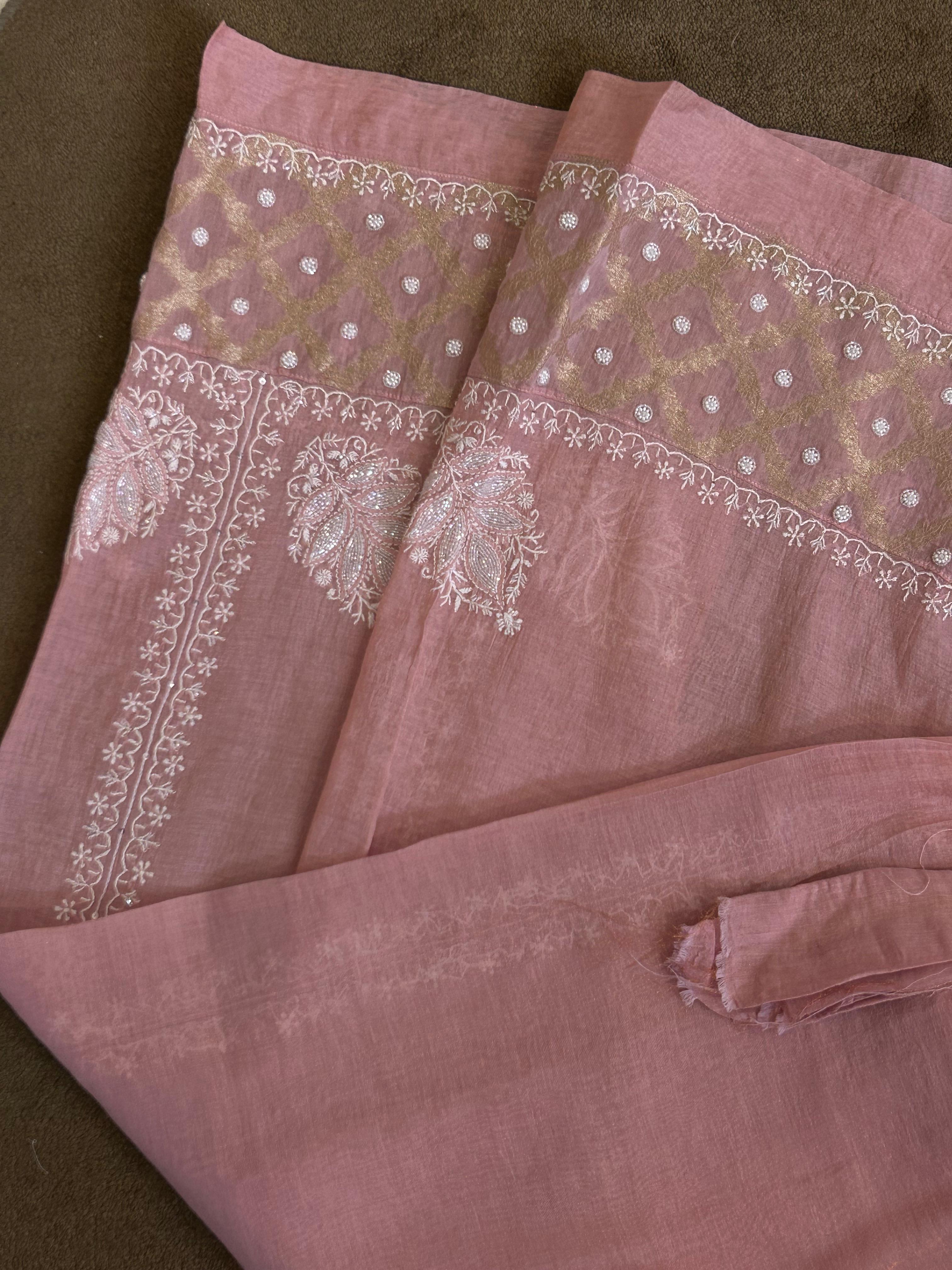 Pink tissue chikankari co-ord set
