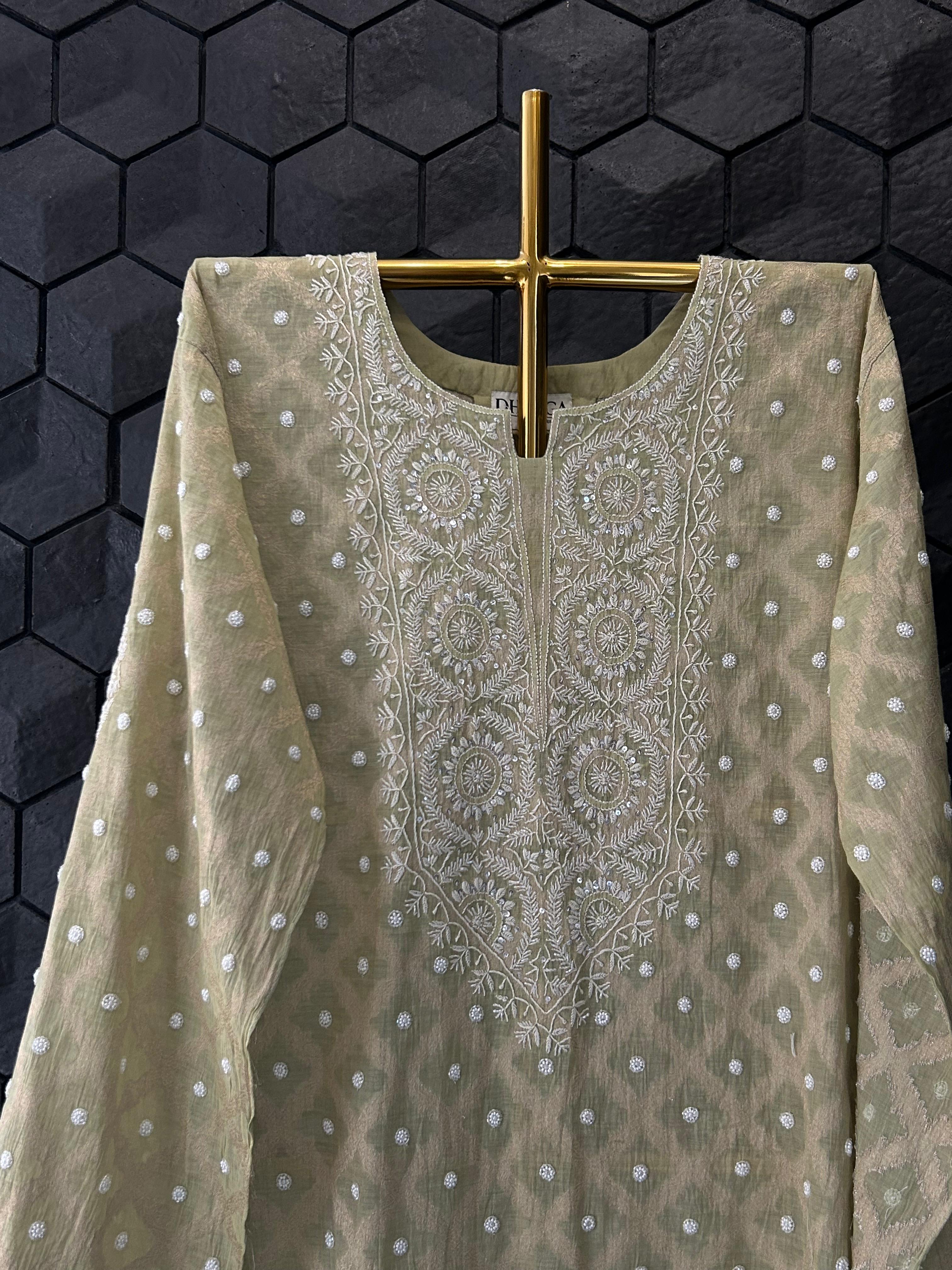 Green Silver Tissue Chikankari Co-ord Set