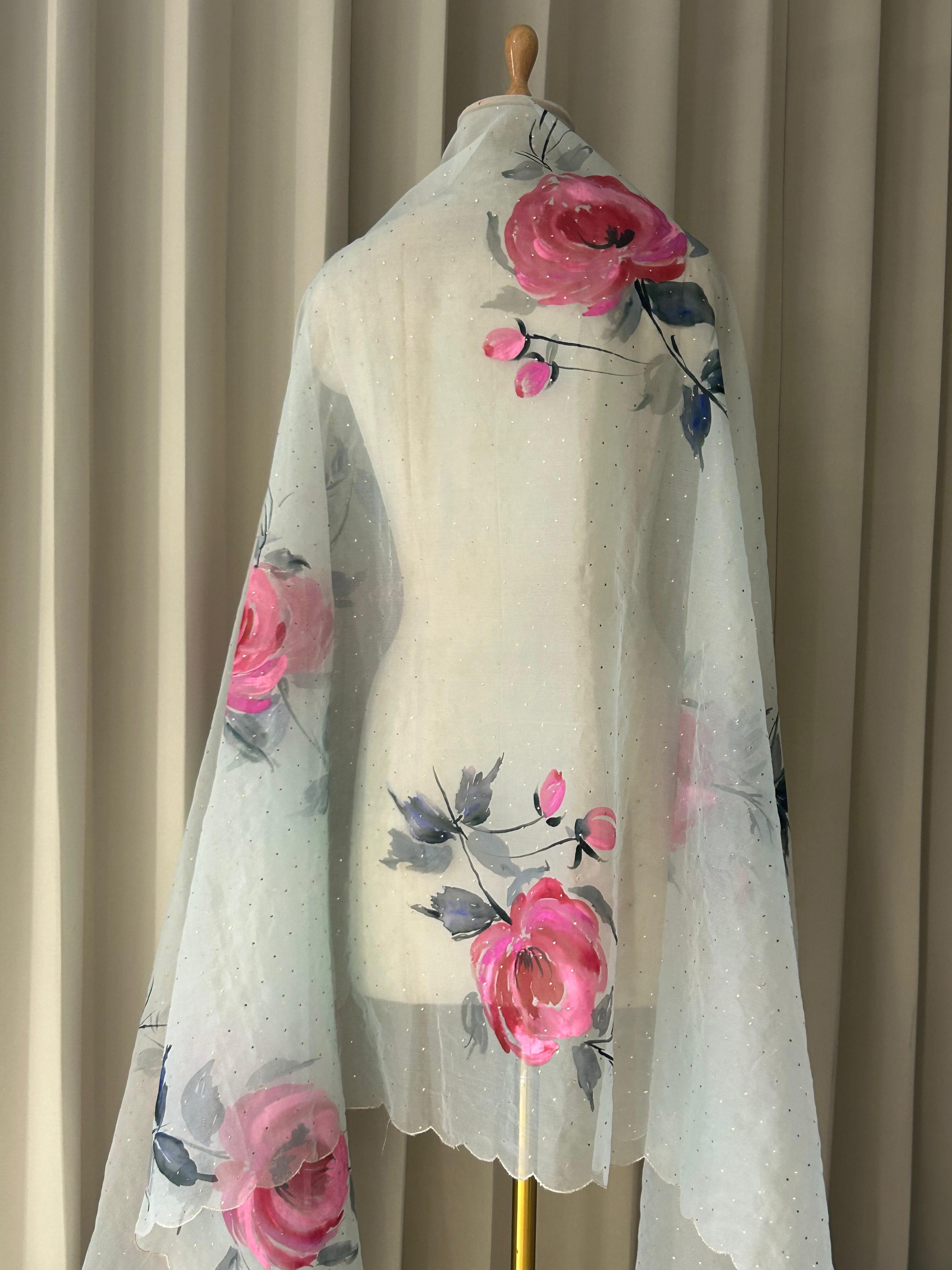 Blue organza dupatta