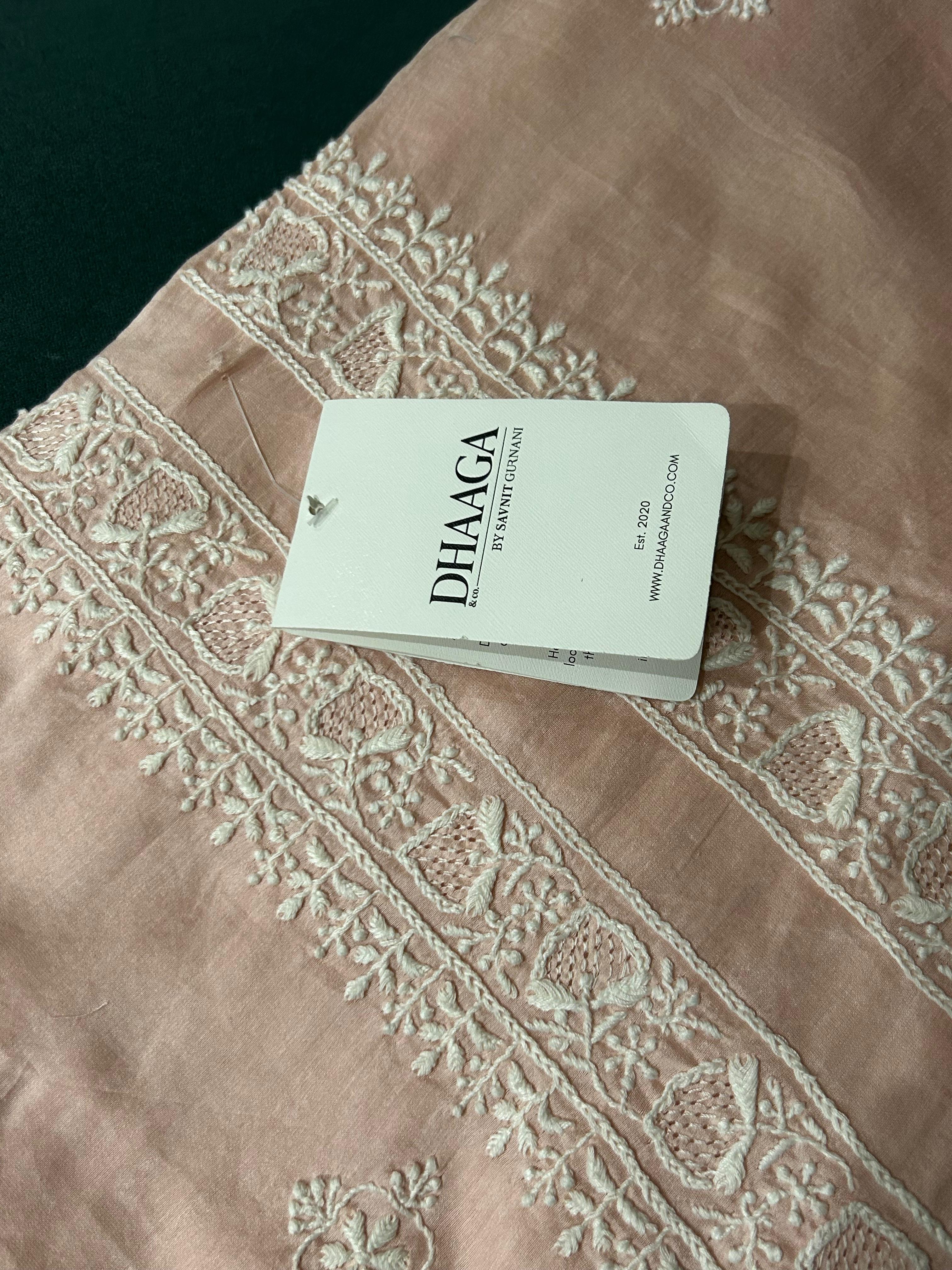 Pink Chanderi Chikankari Mens kurta