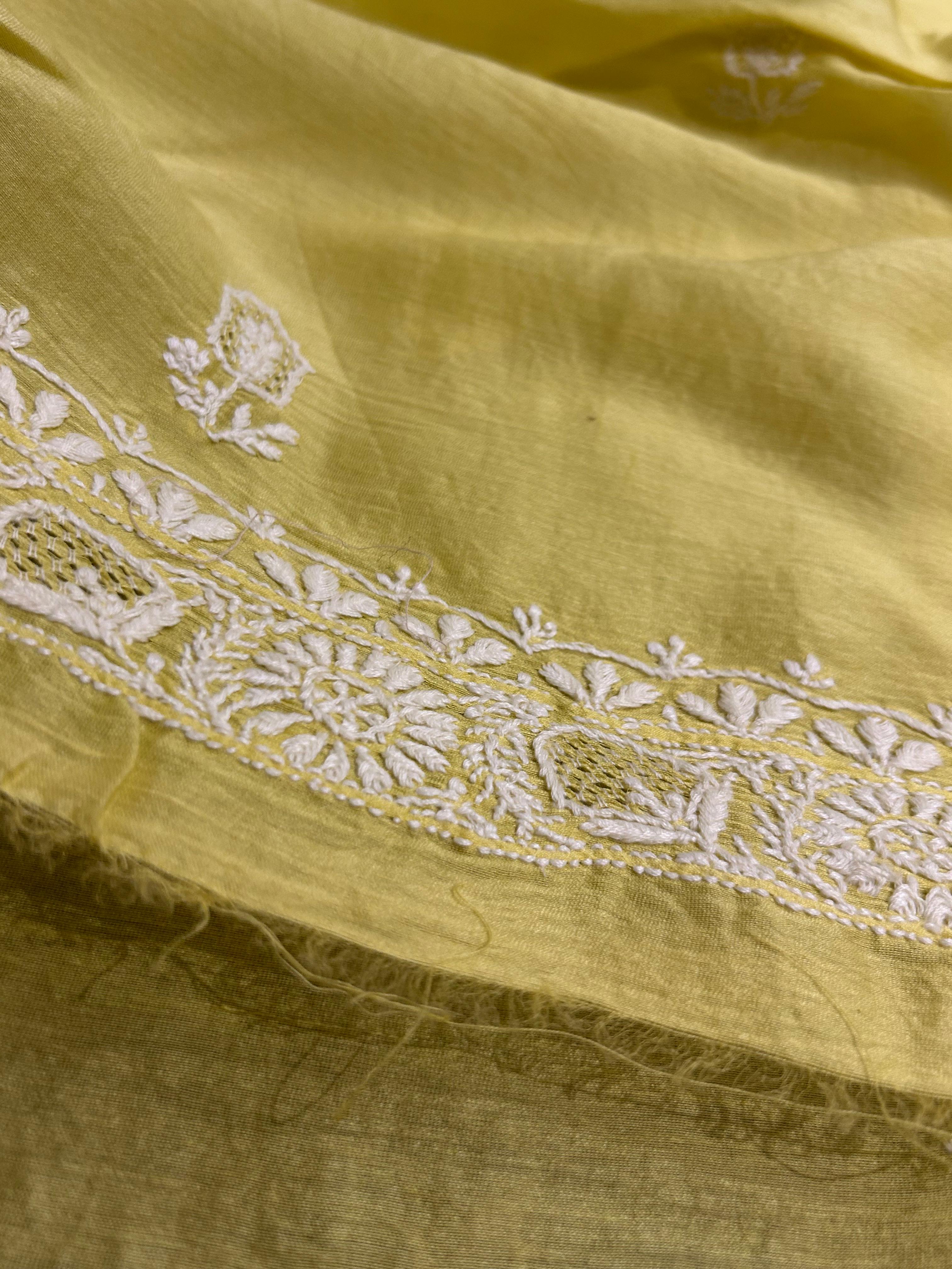 Green Chanderi Chikankari Mens Kurta