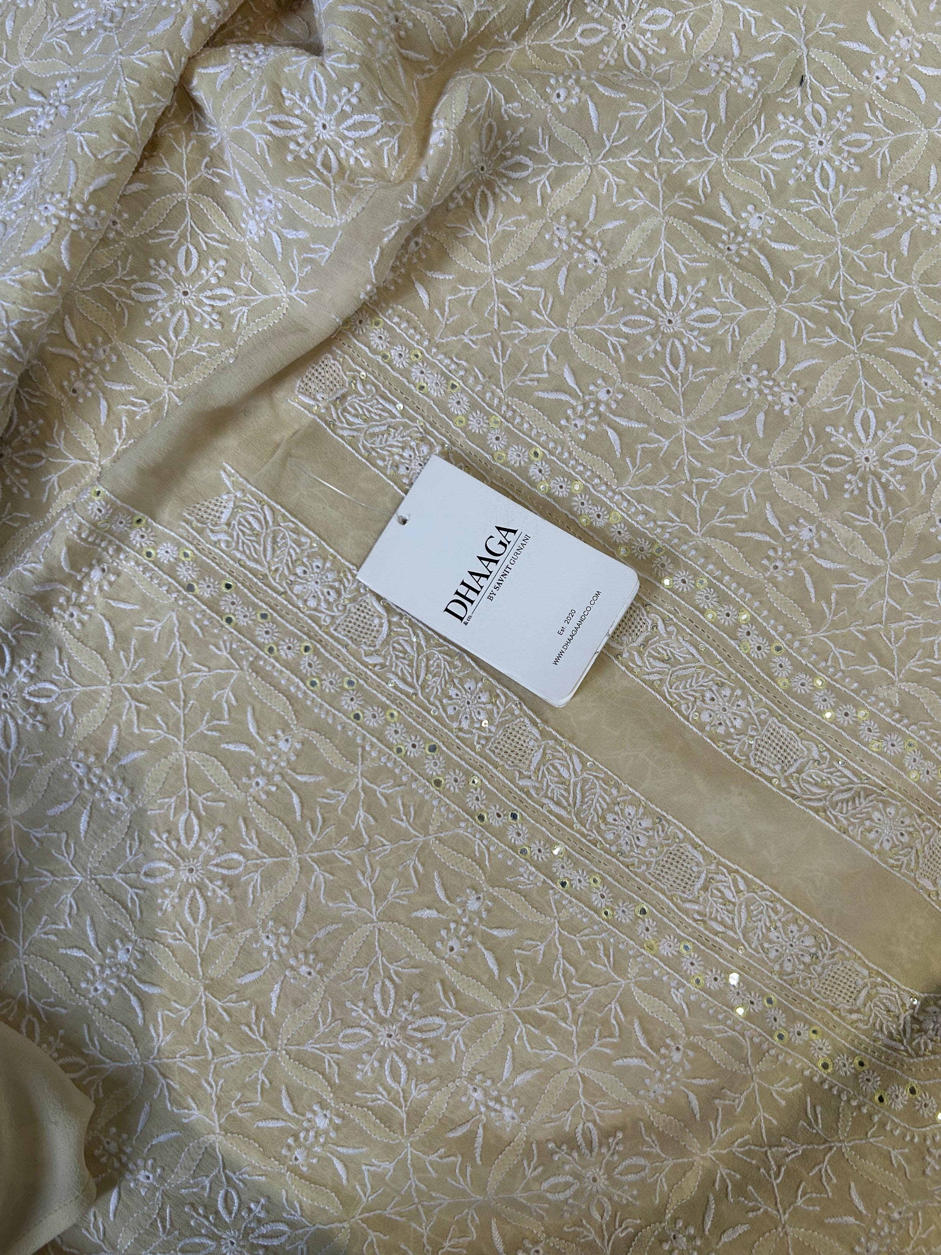 Yellow Georgette Chikankari Mens kurta