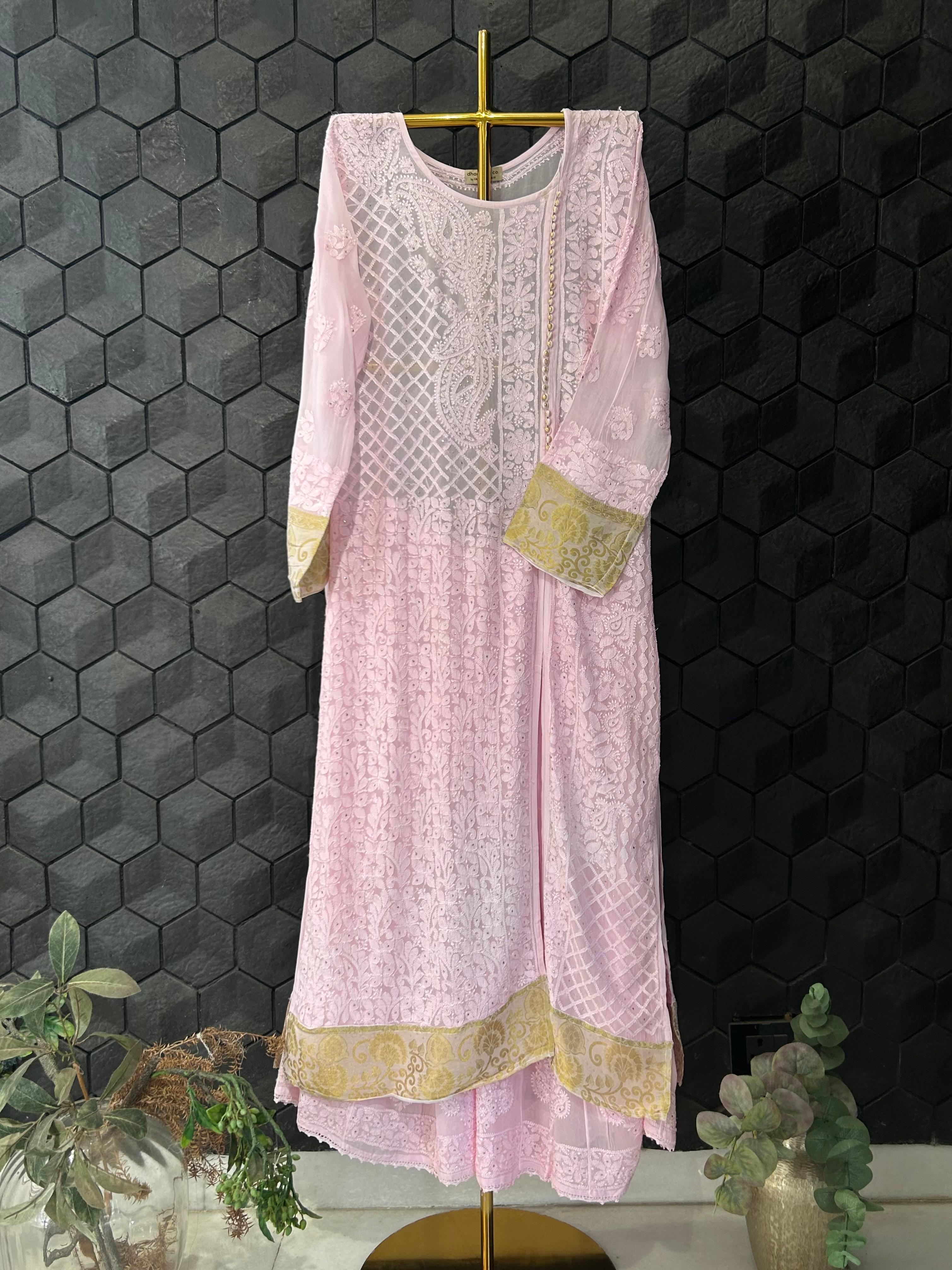 Pink Viscose chikankari sharara set