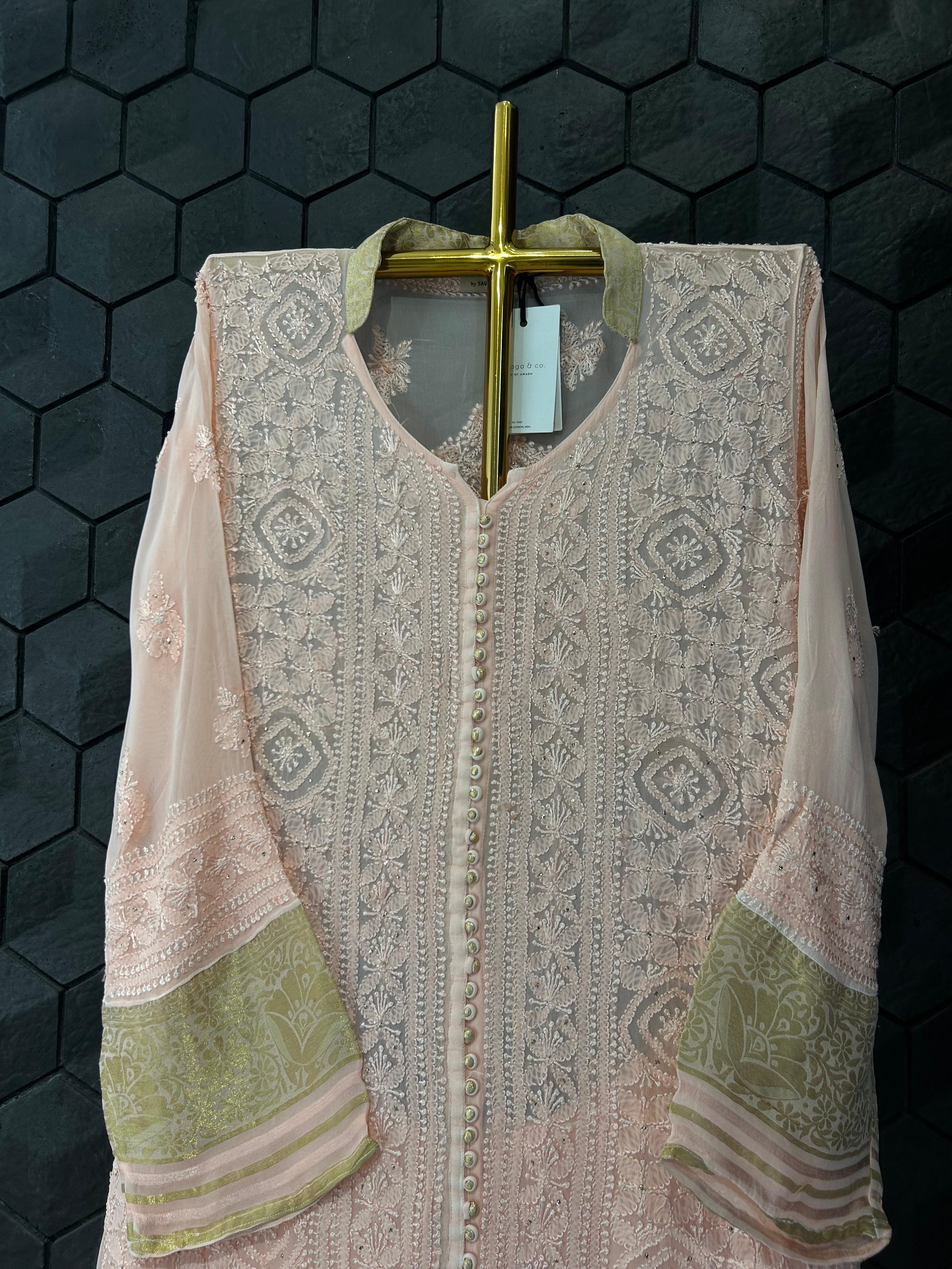 Peach Viscose chikankari sharara set