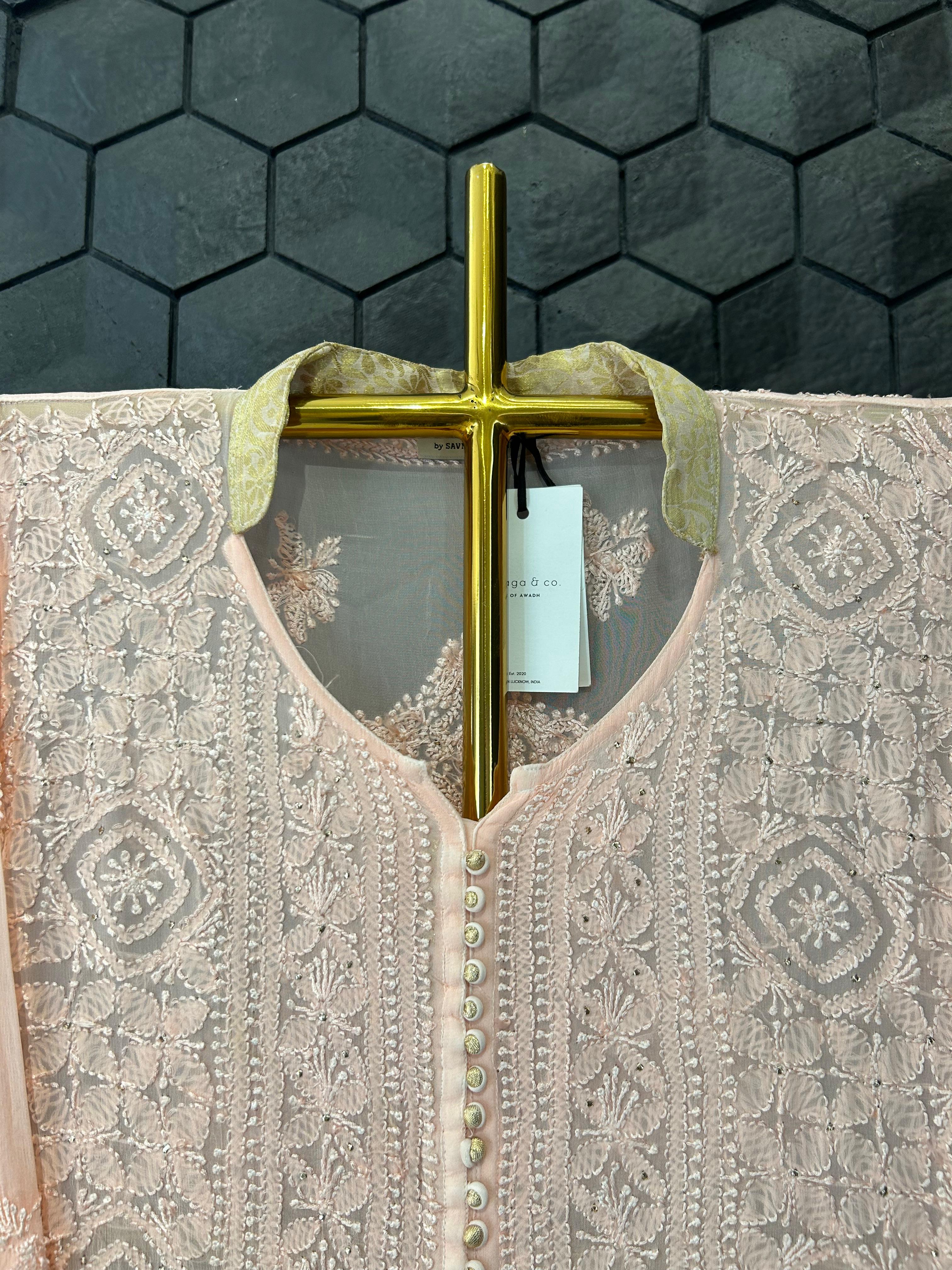 Peach Viscose chikankari sharara set