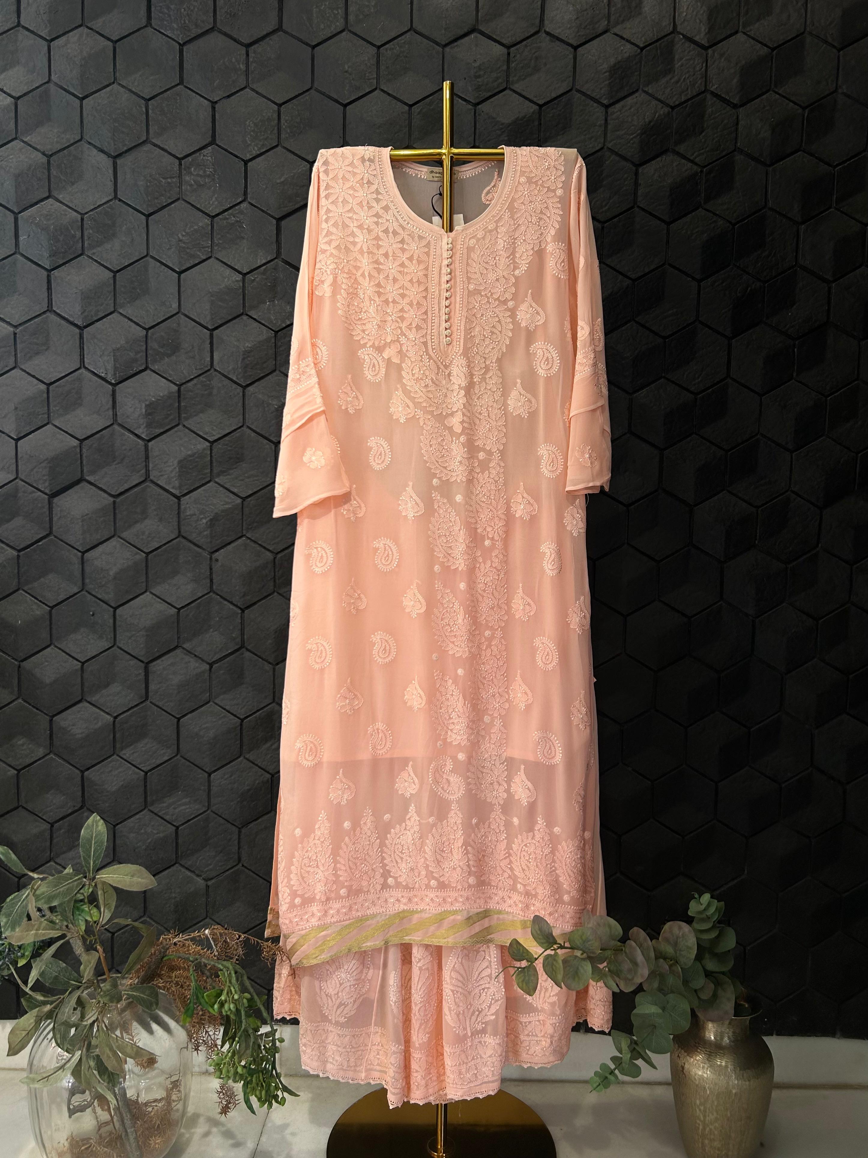 Peach chikankari viscose sharara set