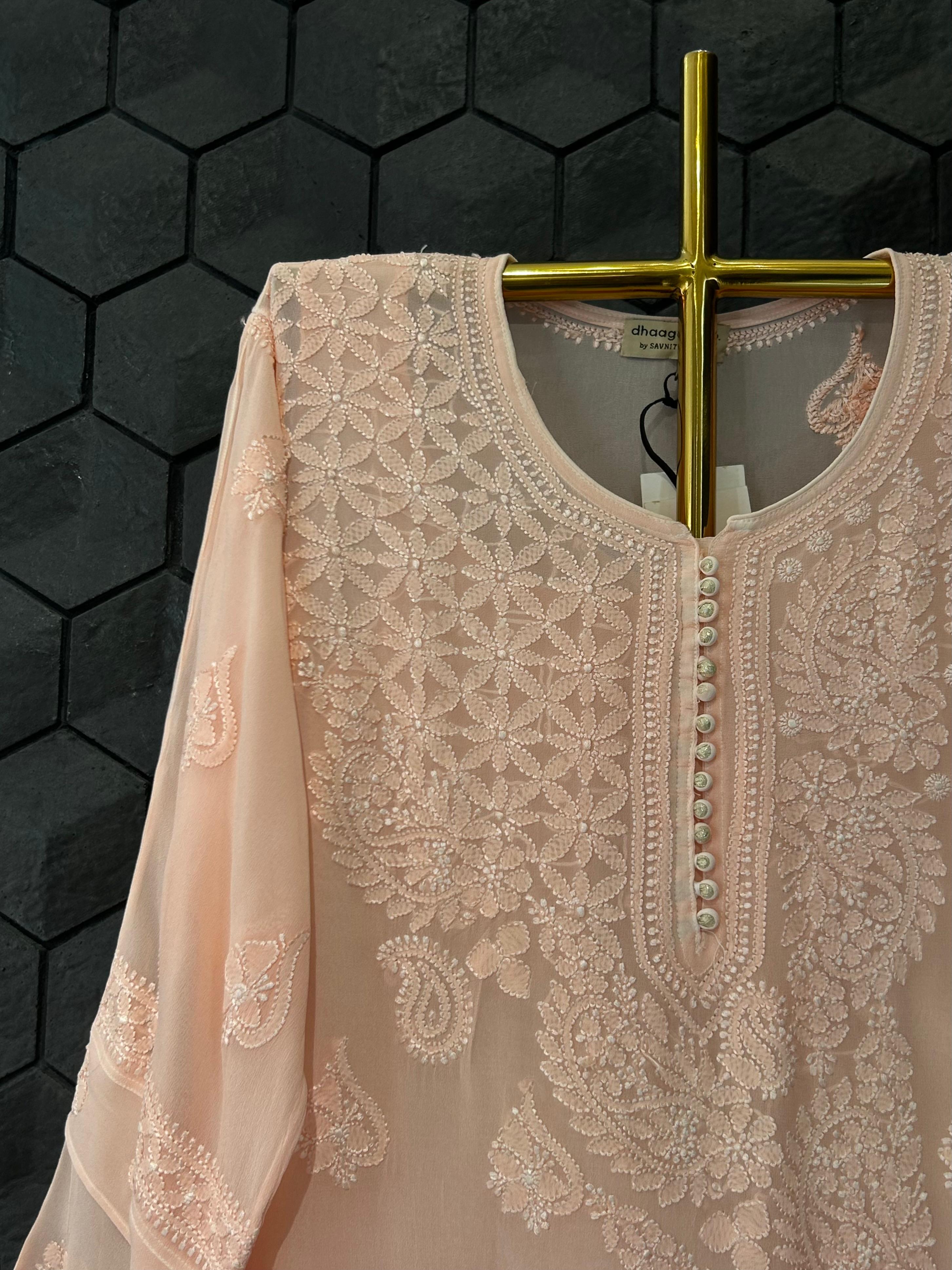 Peach chikankari viscose sharara set