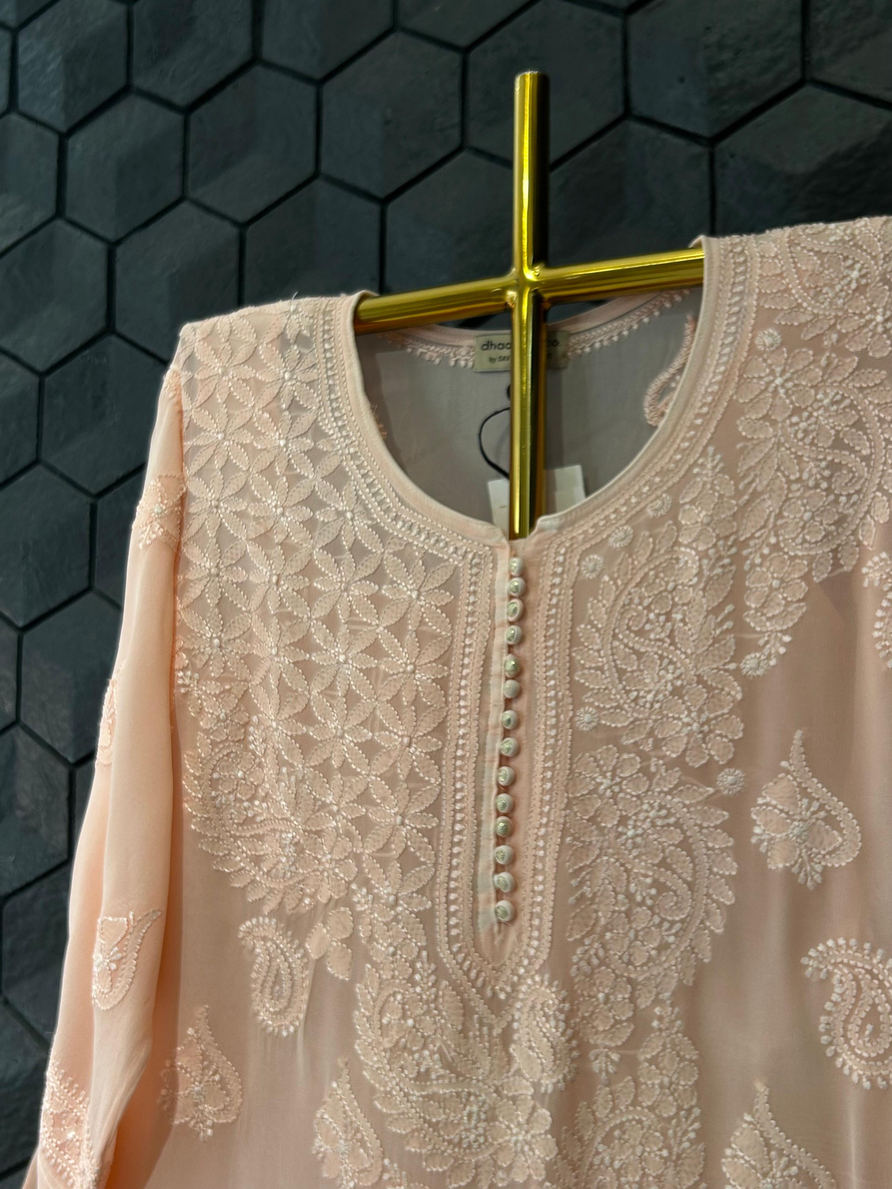 Peach chikankari viscose sharara set
