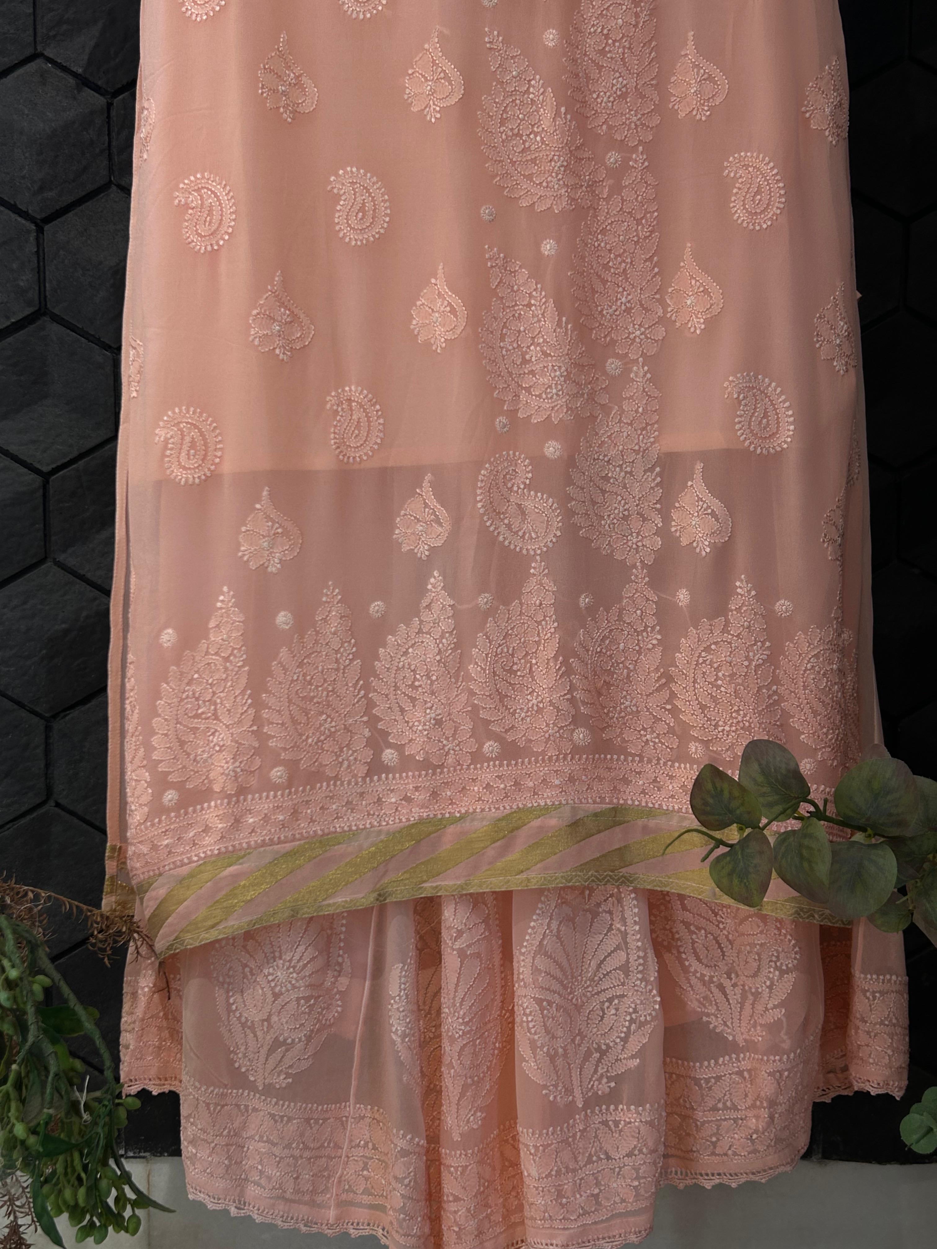 Peach chikankari viscose sharara set