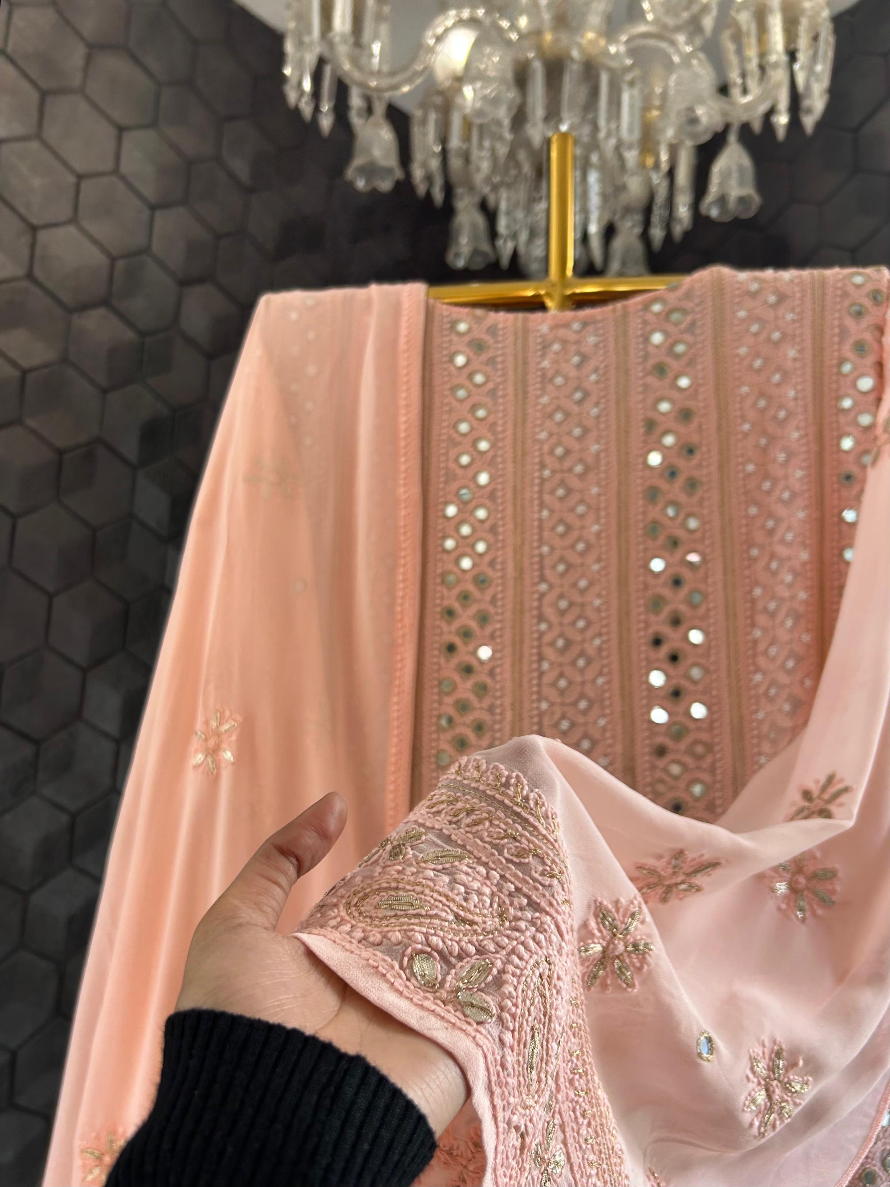 Pink Viscose Anarkali chikankari set