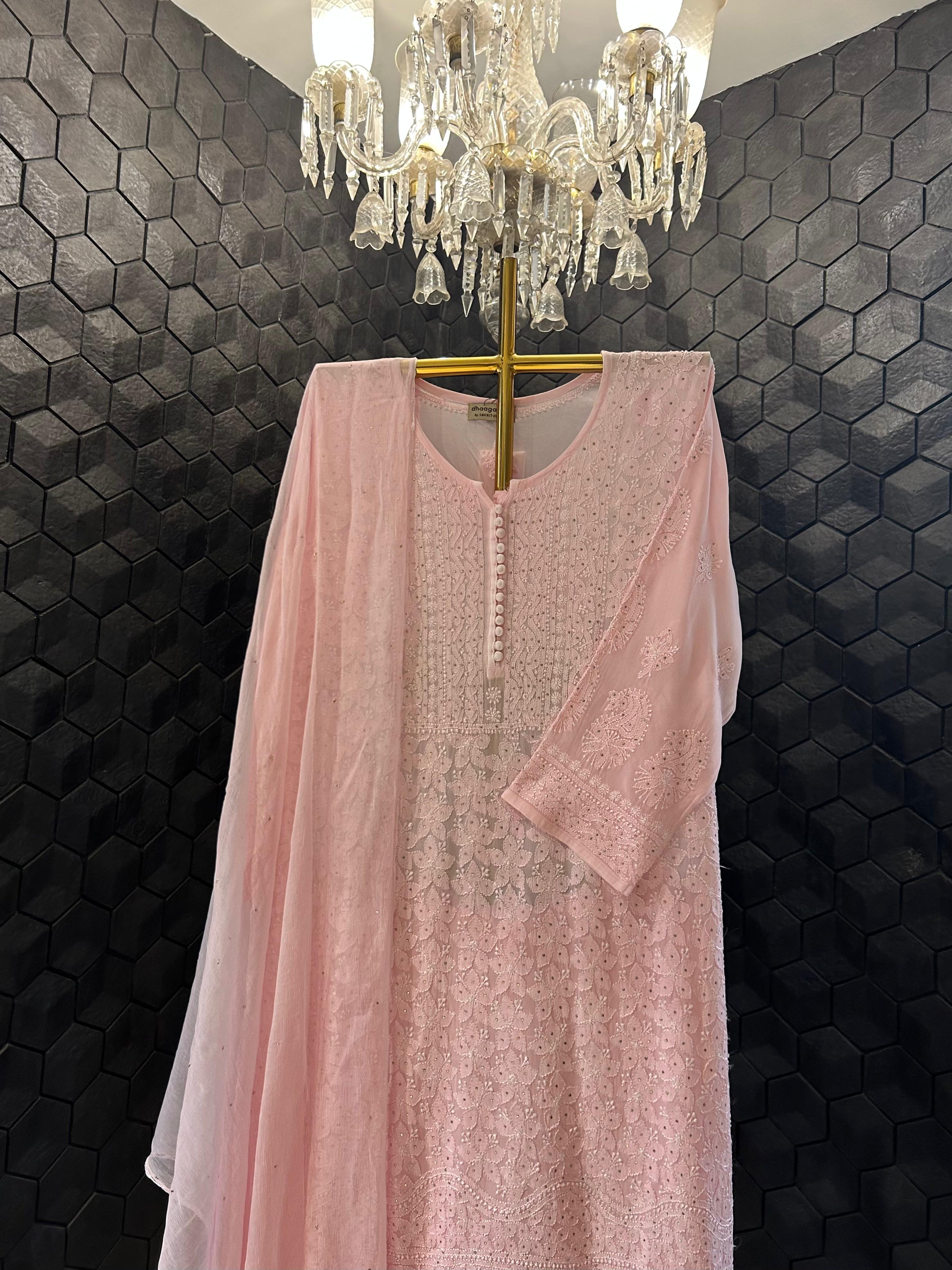 Pink Viscose chikankari sharara set