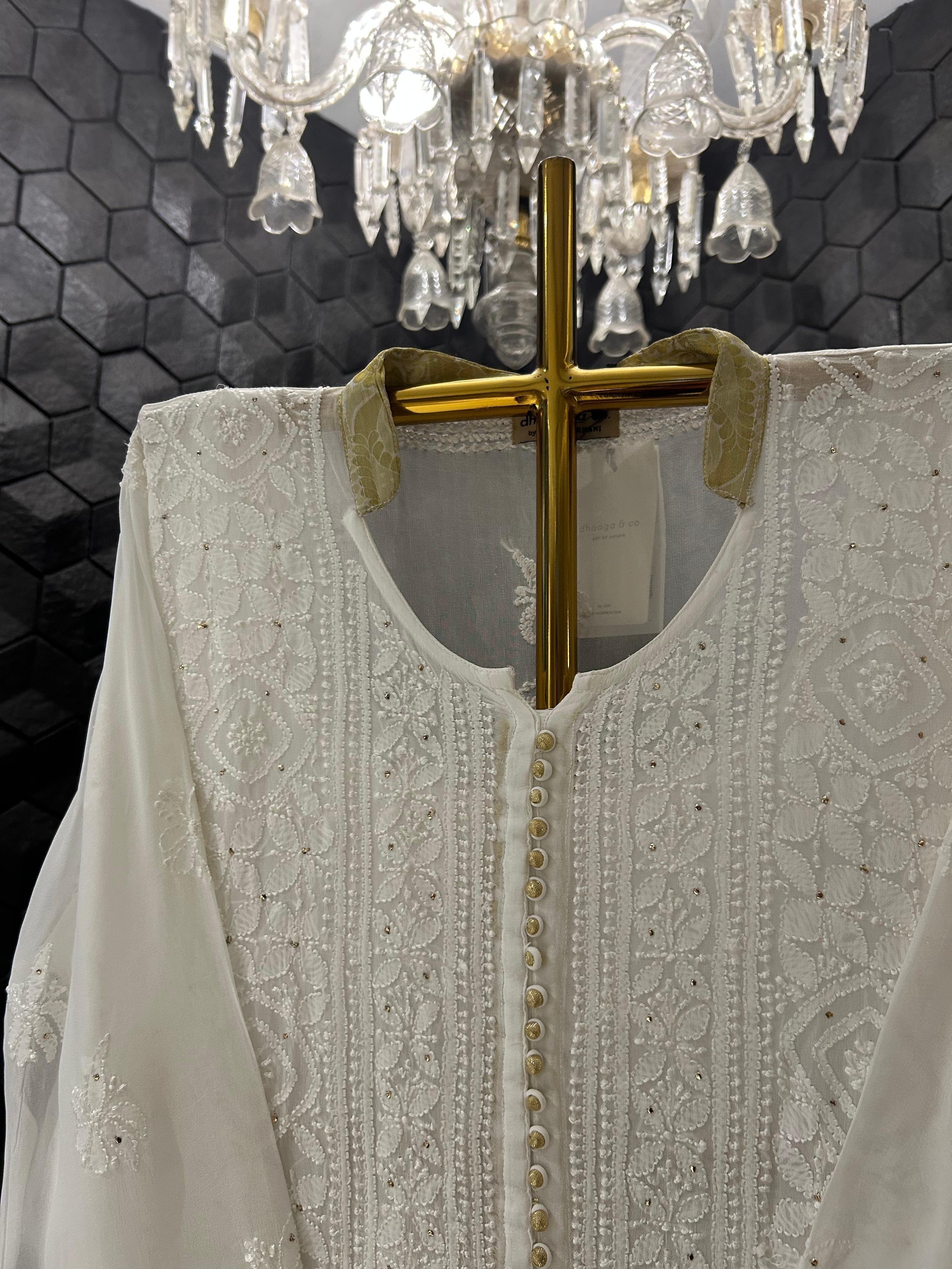 White viscose chikankari sharara set