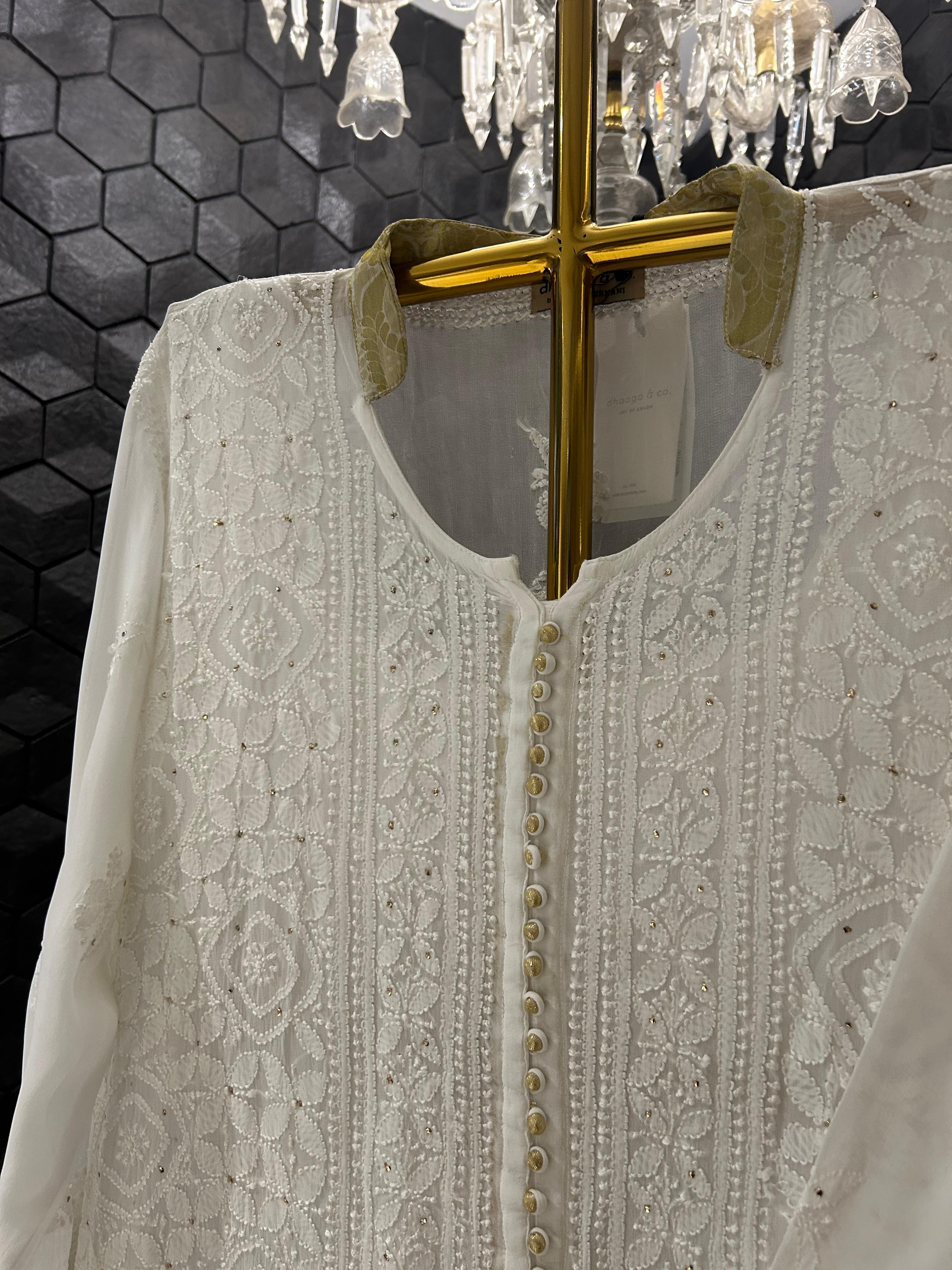 White viscose chikankari sharara set