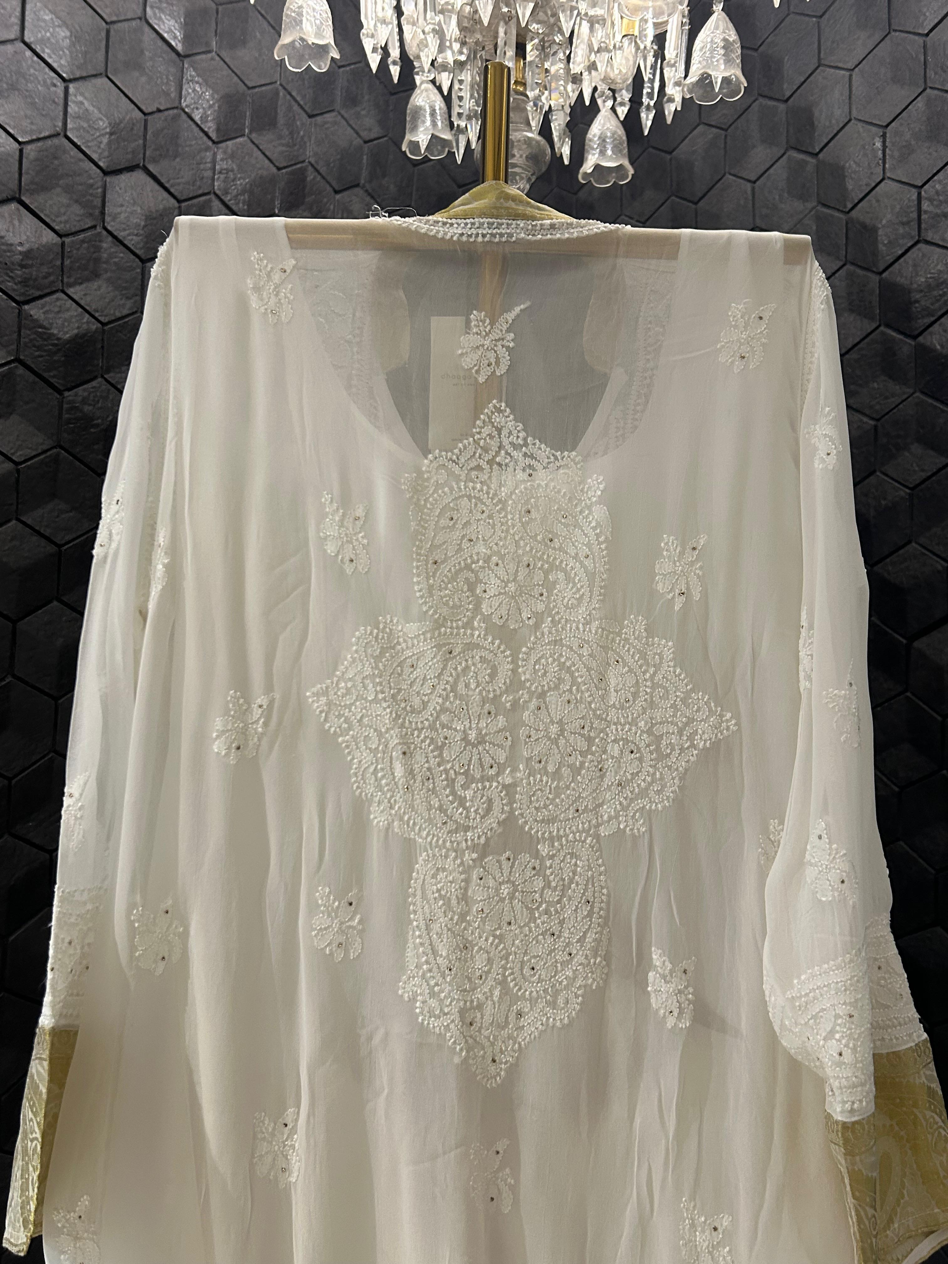 White viscose chikankari sharara set