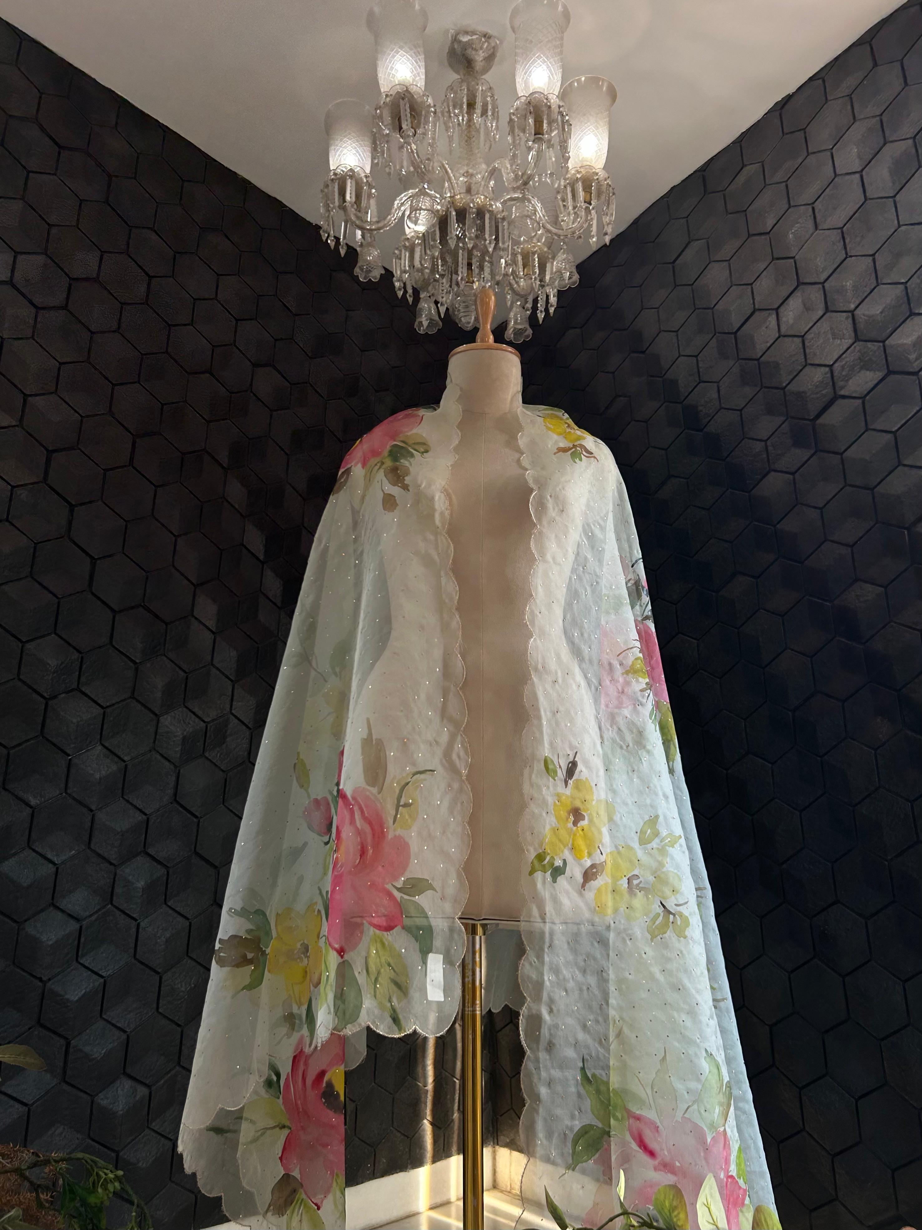 Mint Green organza chikankari dupatta