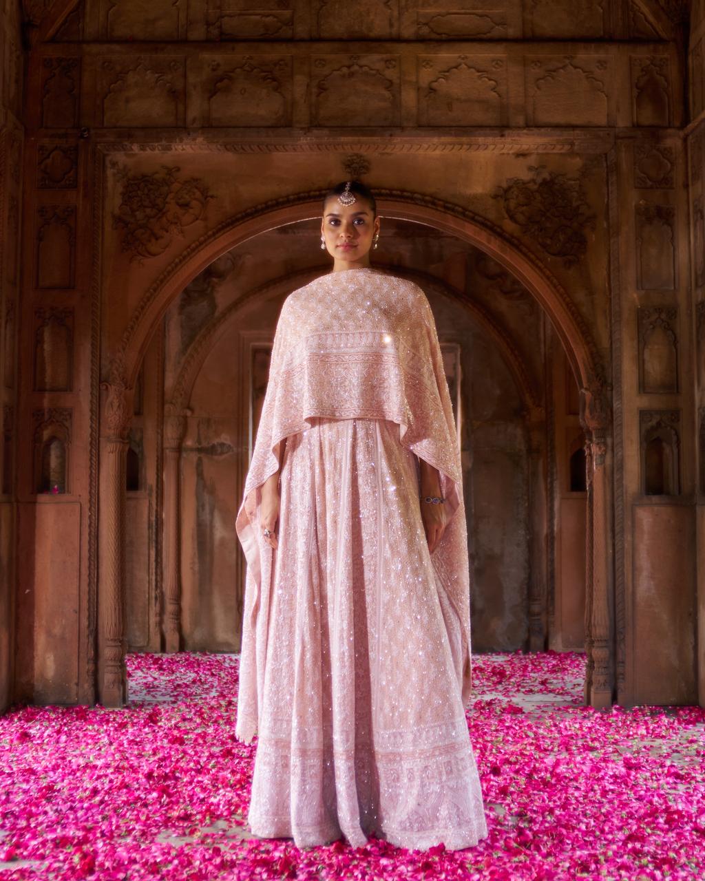 Peach ek-taar georgette chikankari lehenga