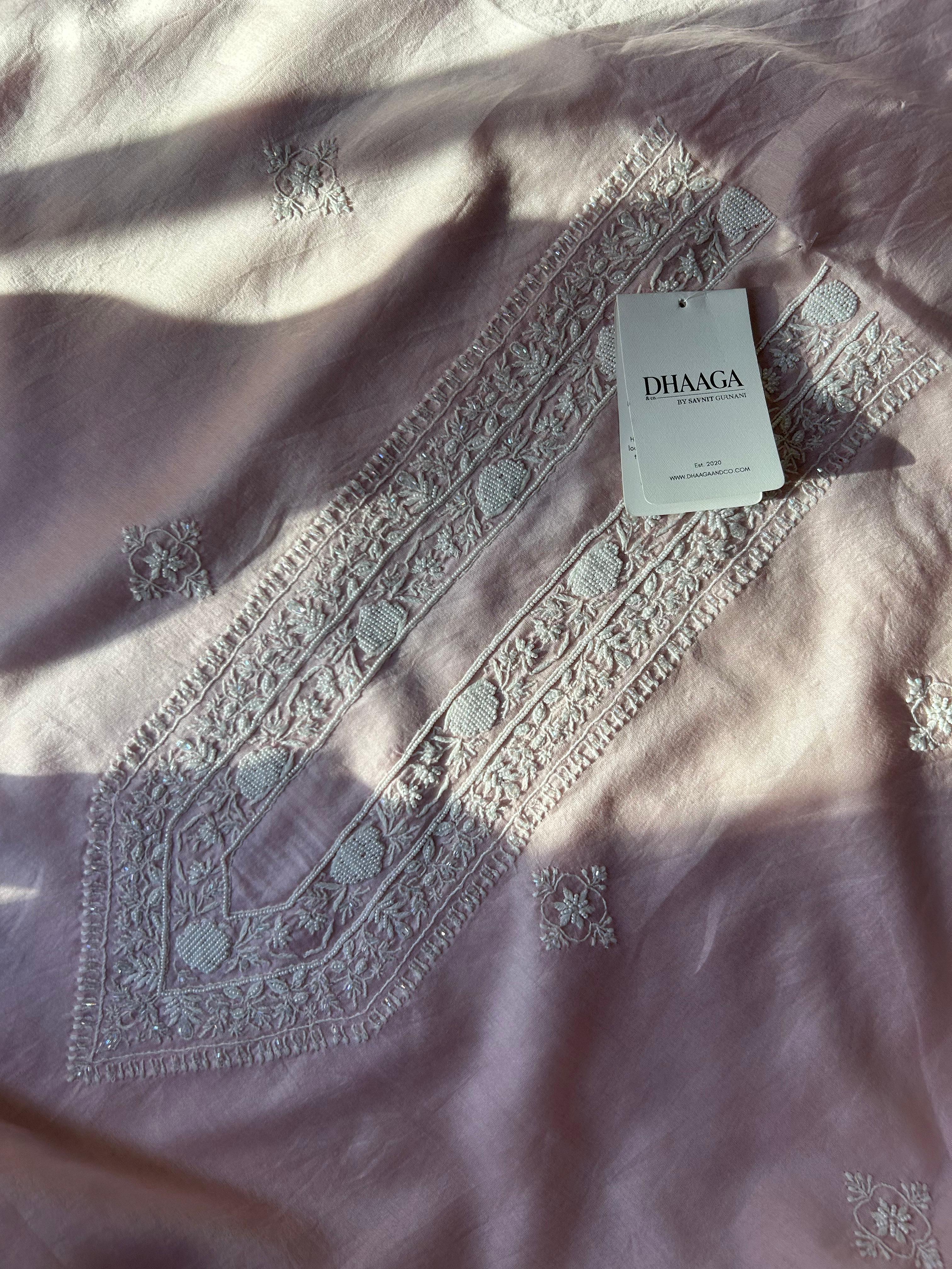 Pink Chanderi Chikankari Mens Kurta