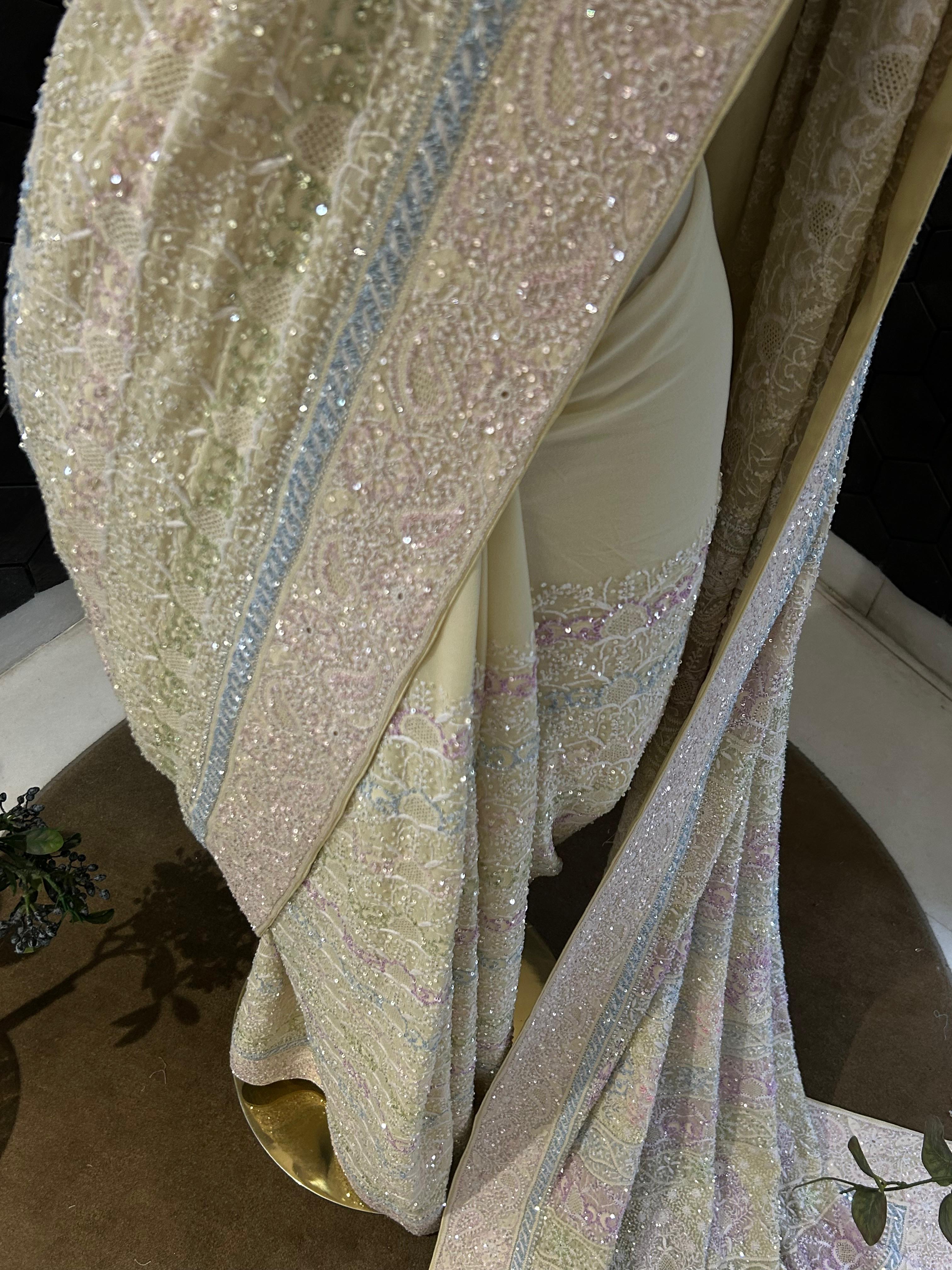 Yellow georgette ek-taar chikankari saree