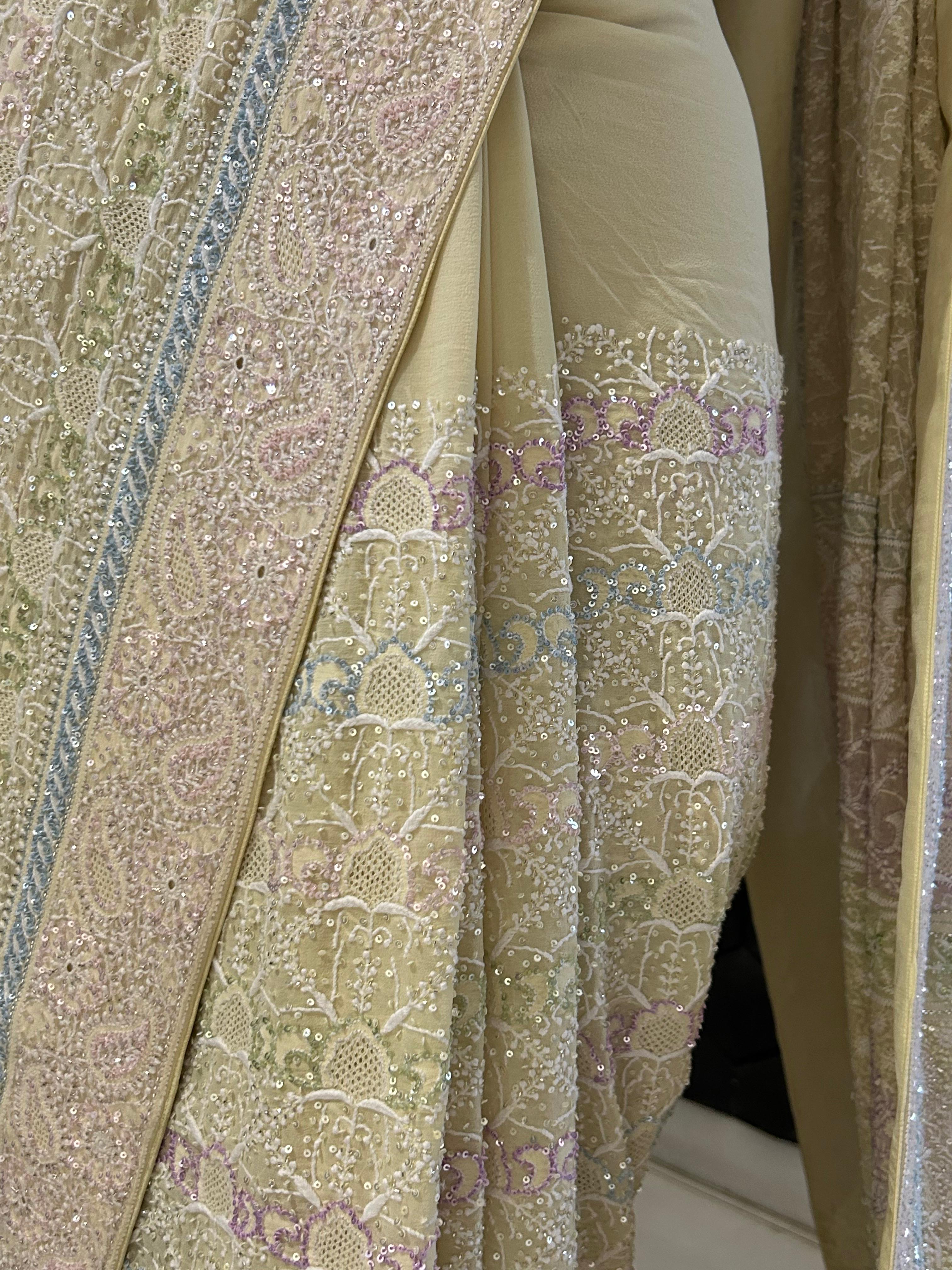 Yellow georgette ek-taar chikankari saree