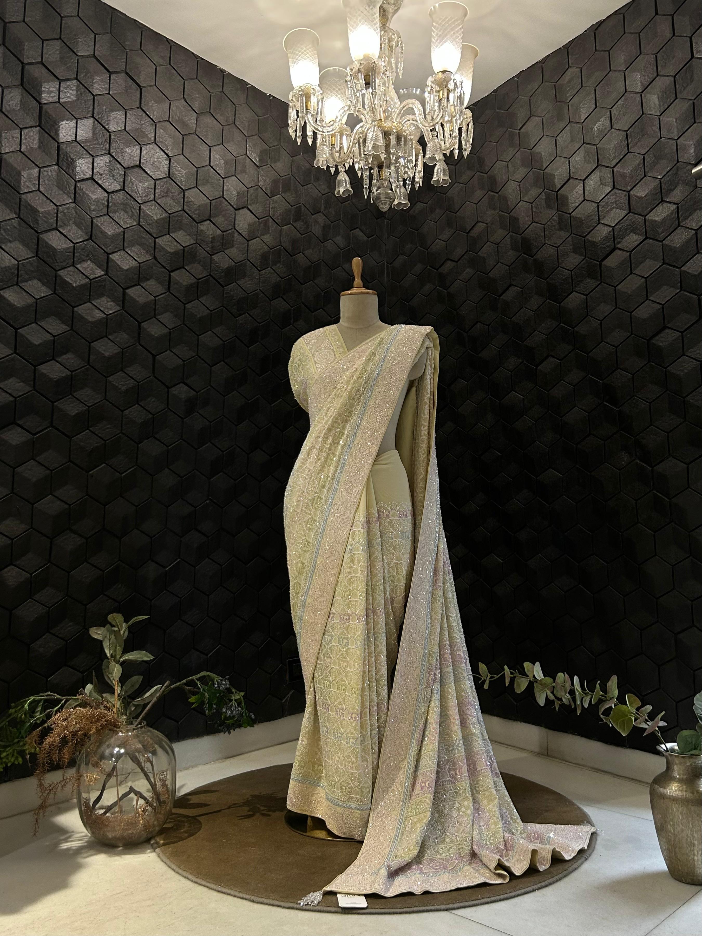 Yellow georgette ek-taar chikankari saree
