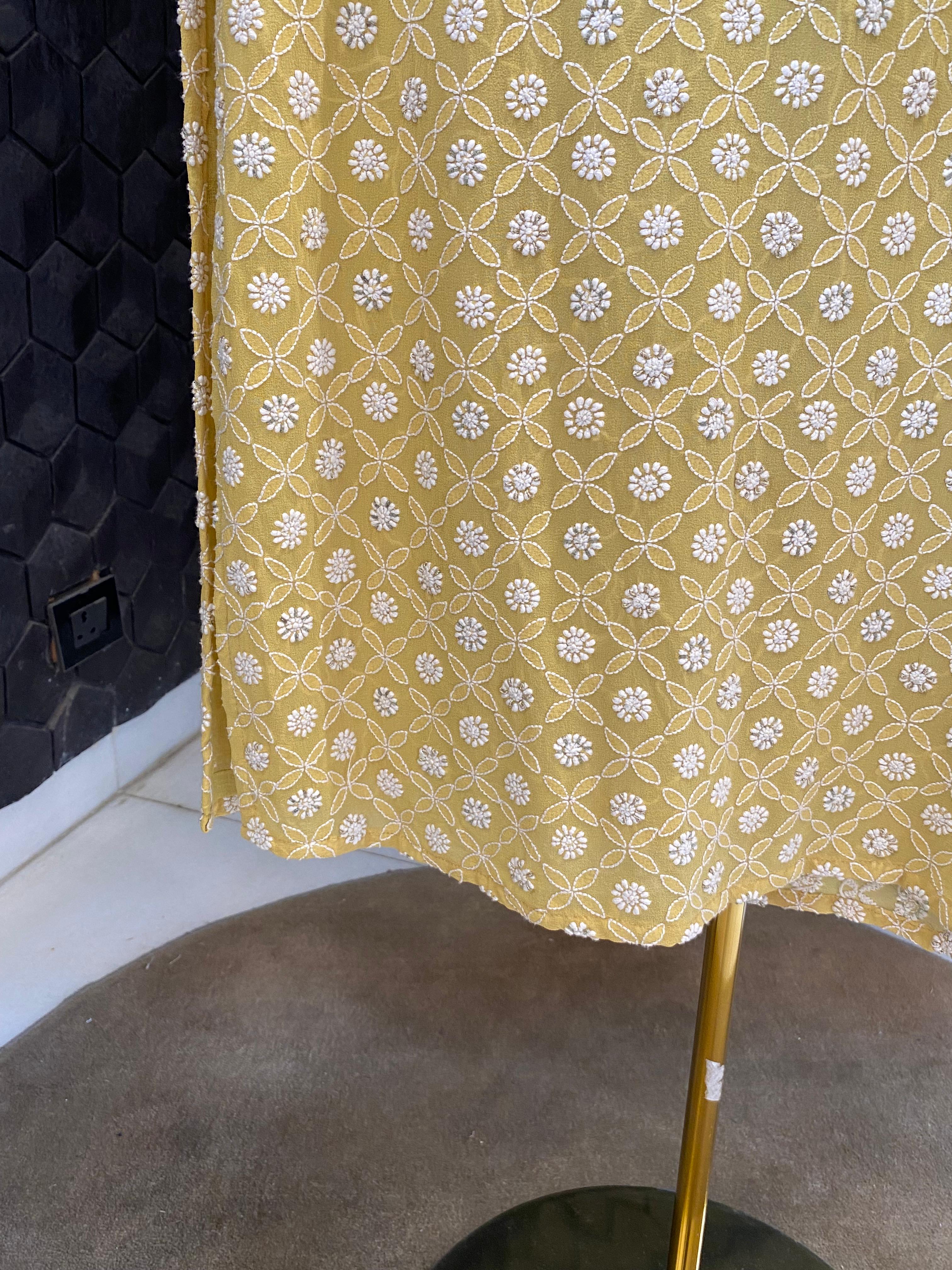 Lime green georgette chikankari men kurta