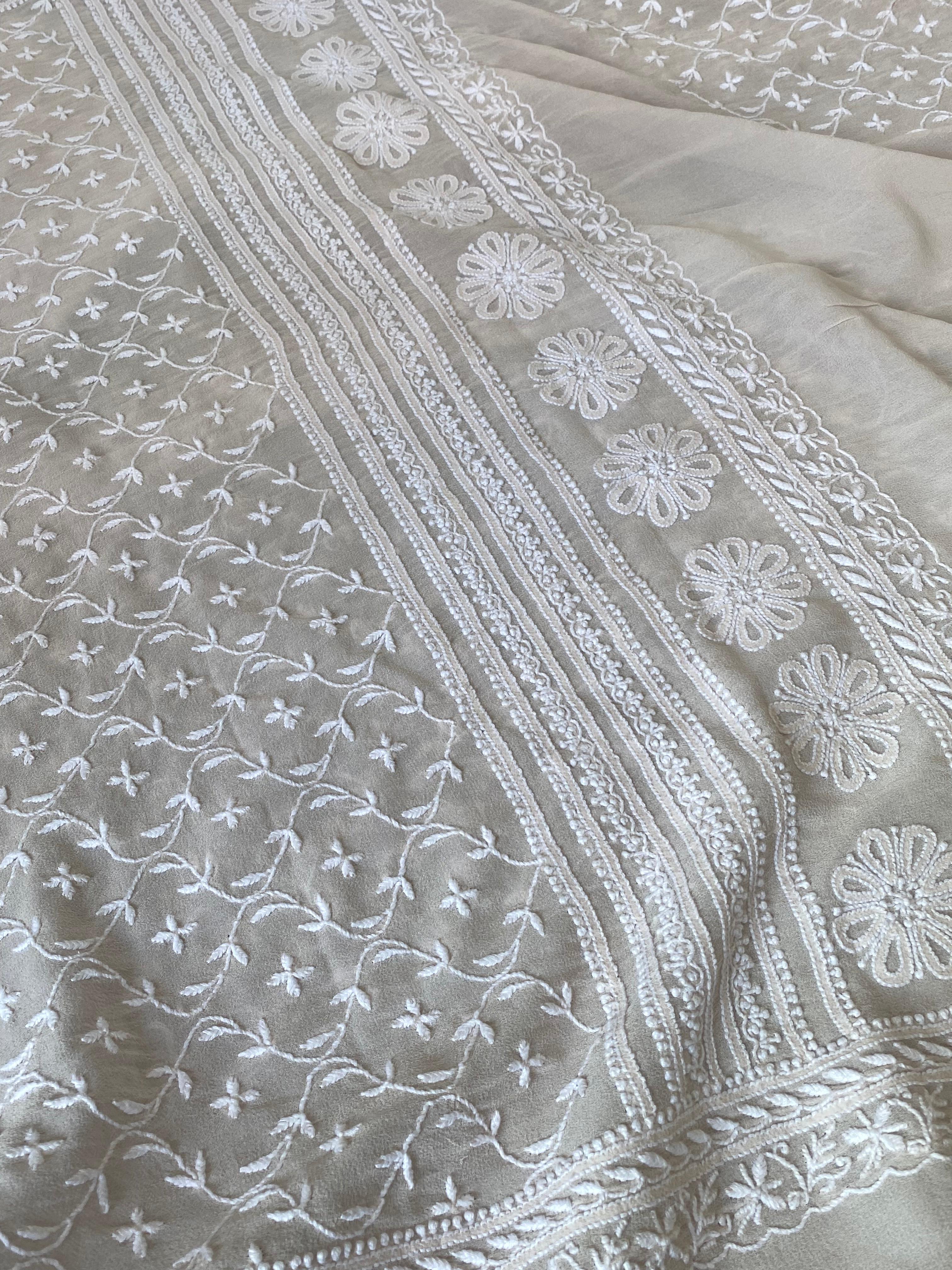 Beige georgette chikankari sherwani