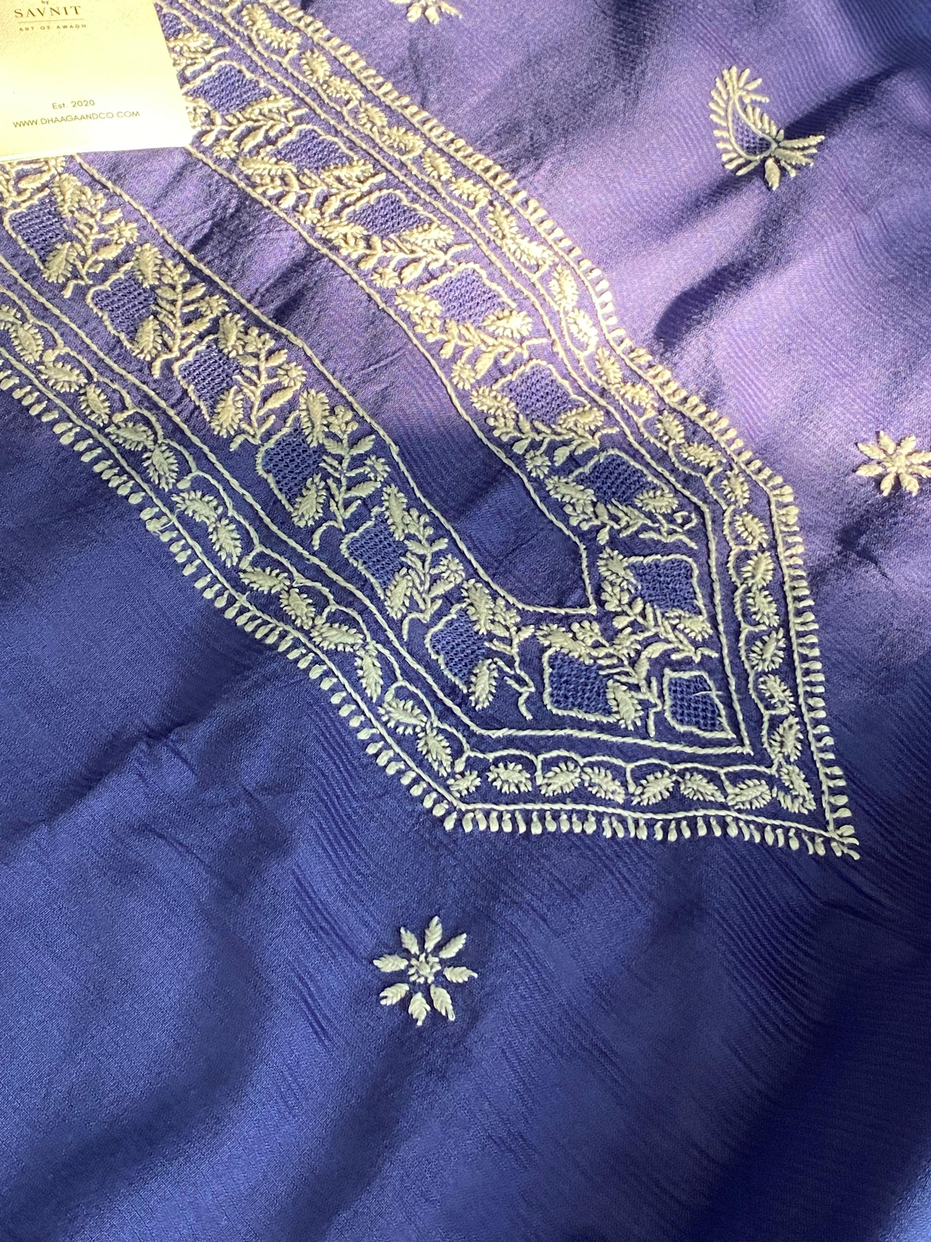 Blue chanderi chikankari men kurta