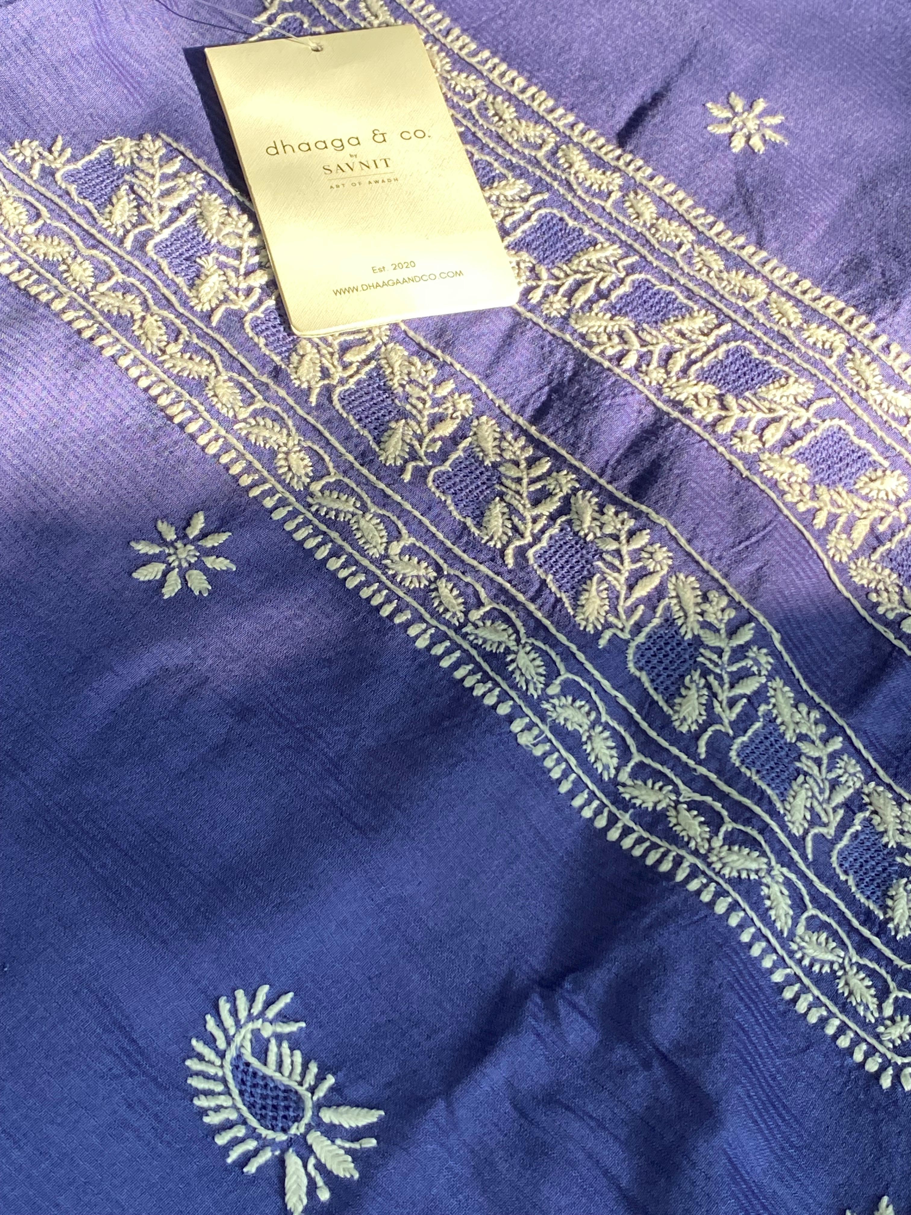 Blue chanderi chikankari men kurta