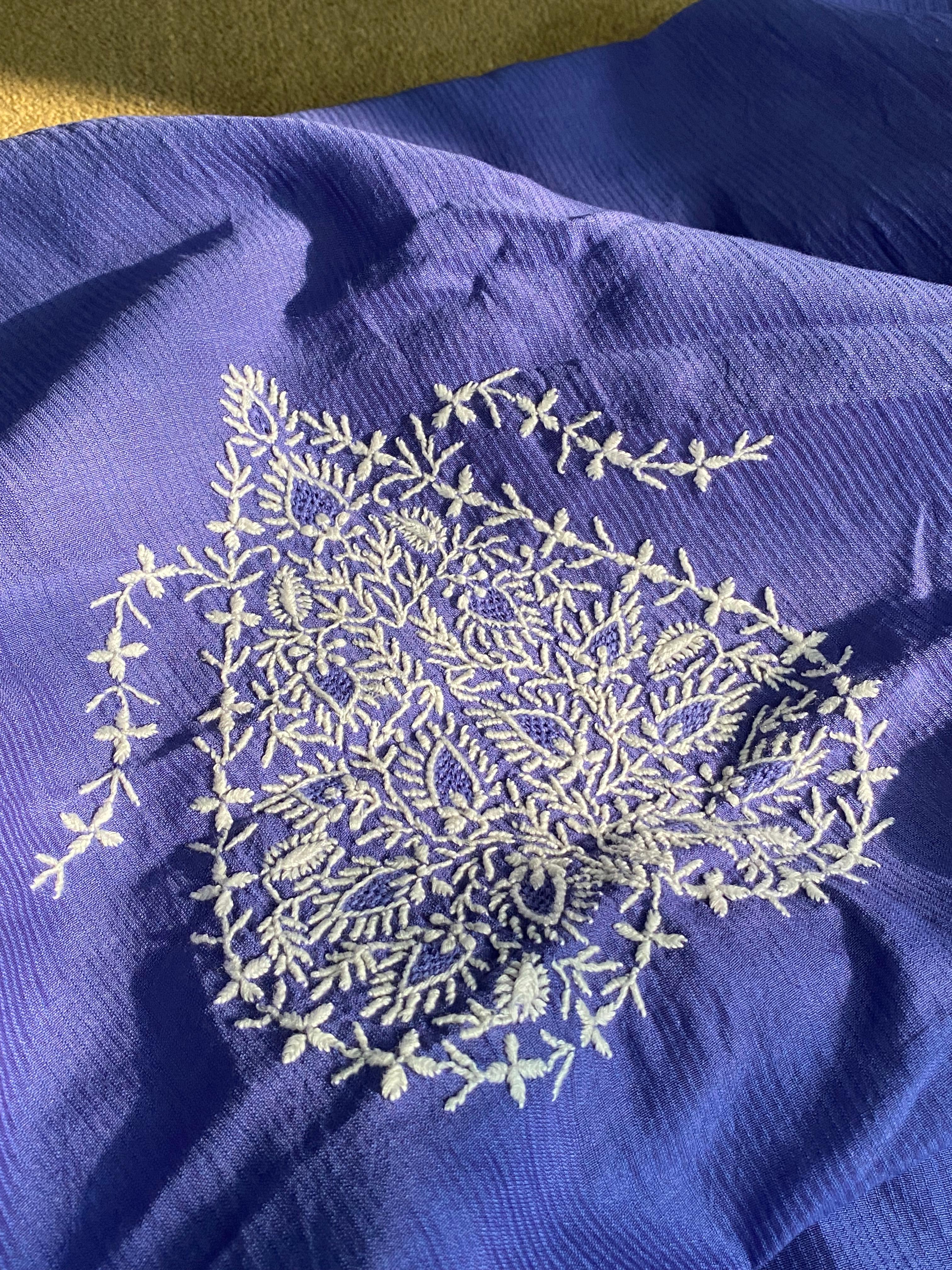 Blue chanderi chikankari men kurta