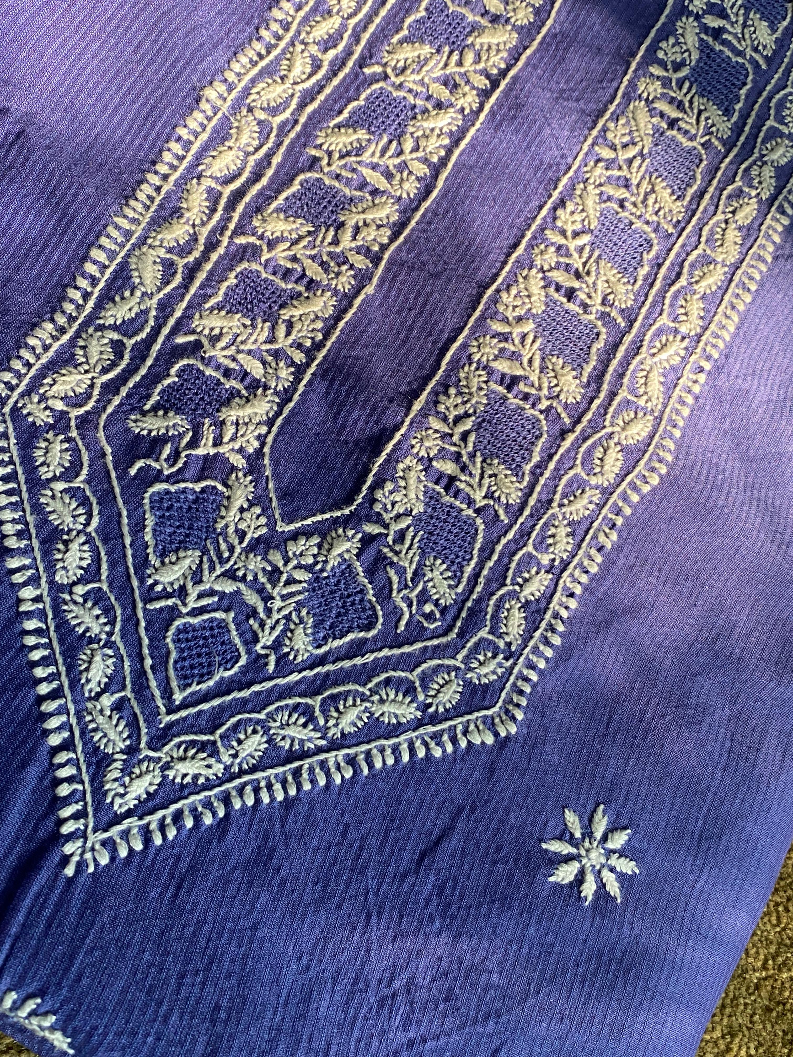 Blue chanderi chikankari men kurta