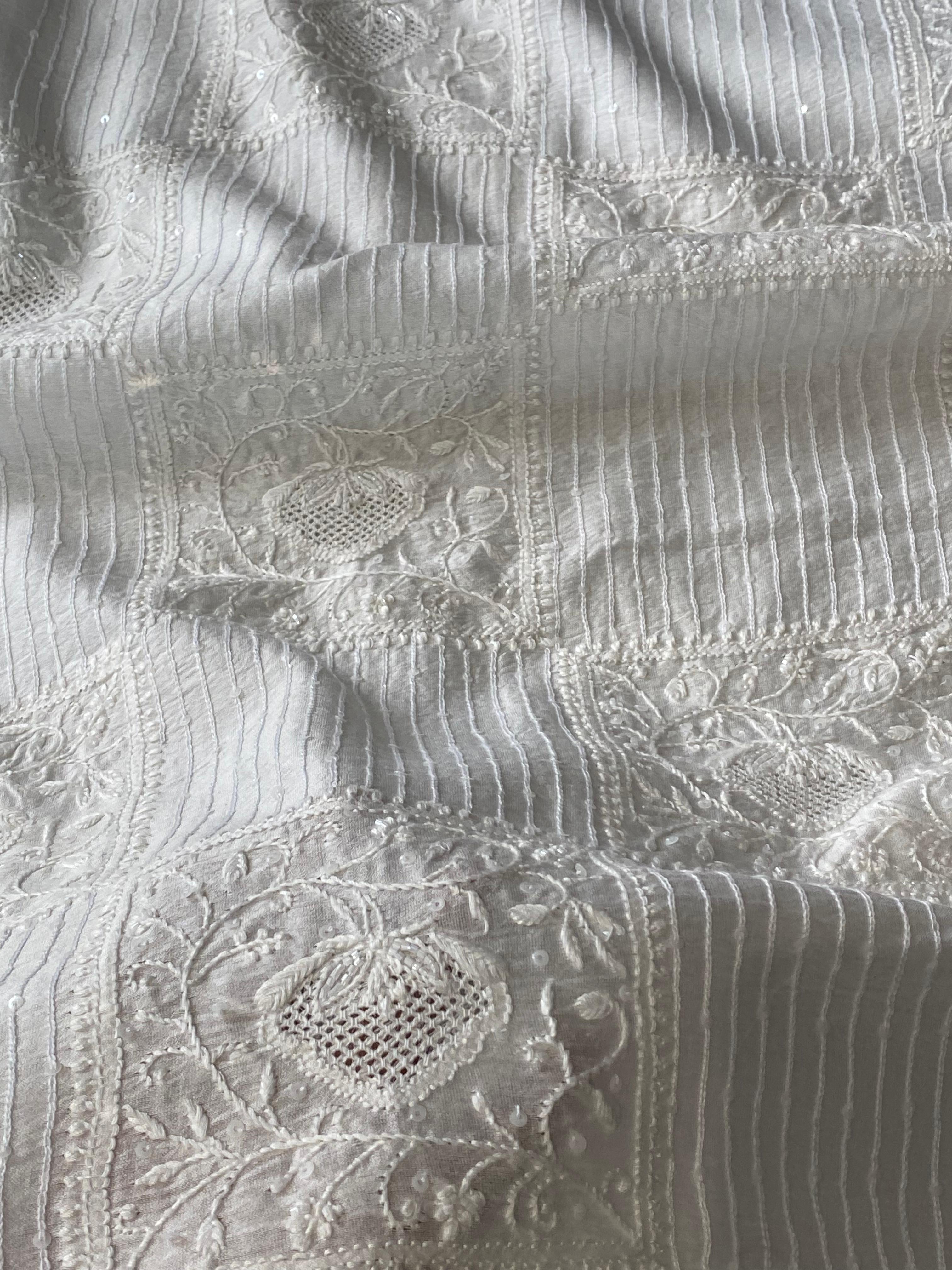 White chanderi chikankari men kurta