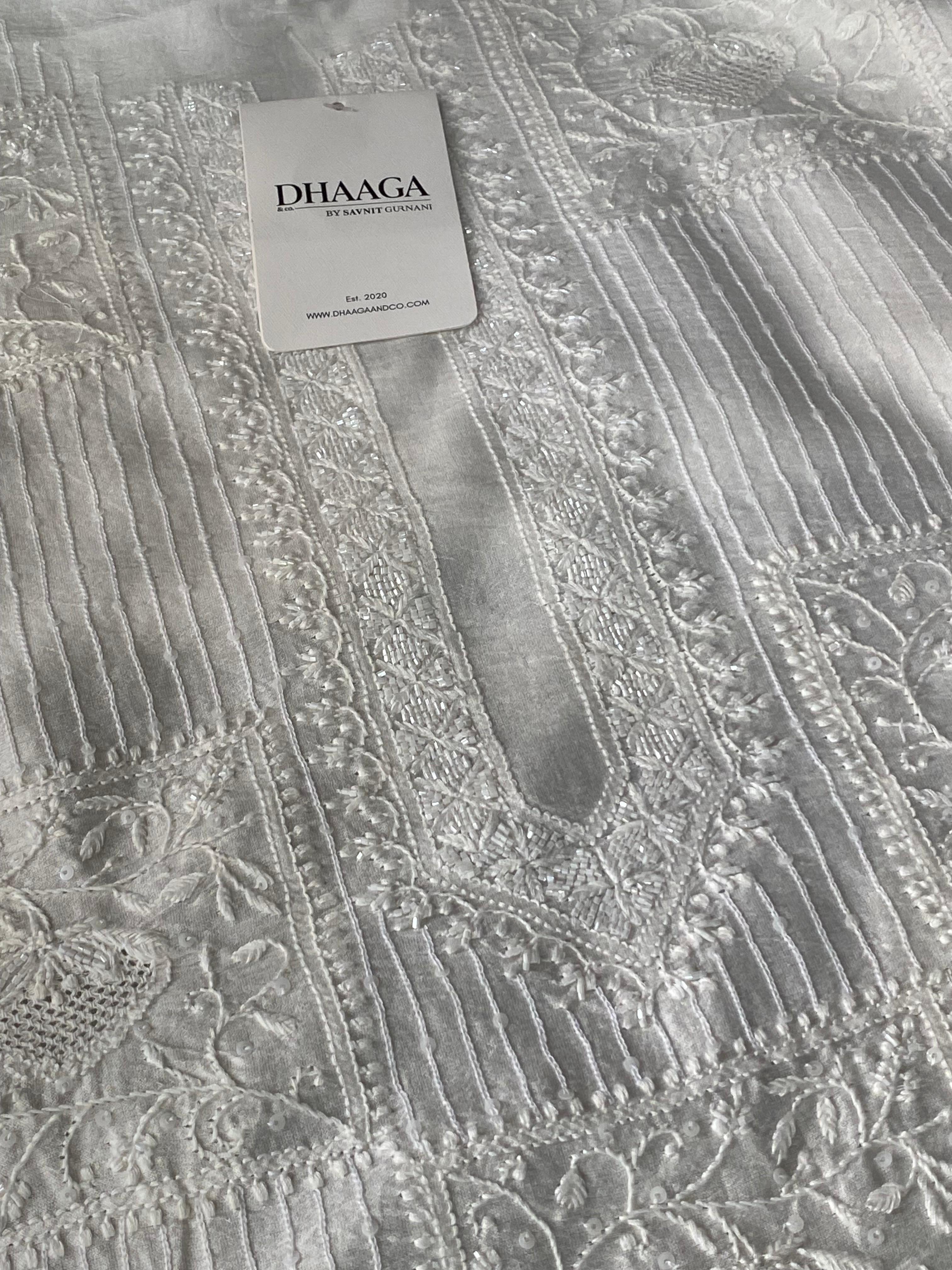 White chanderi chikankari men kurta