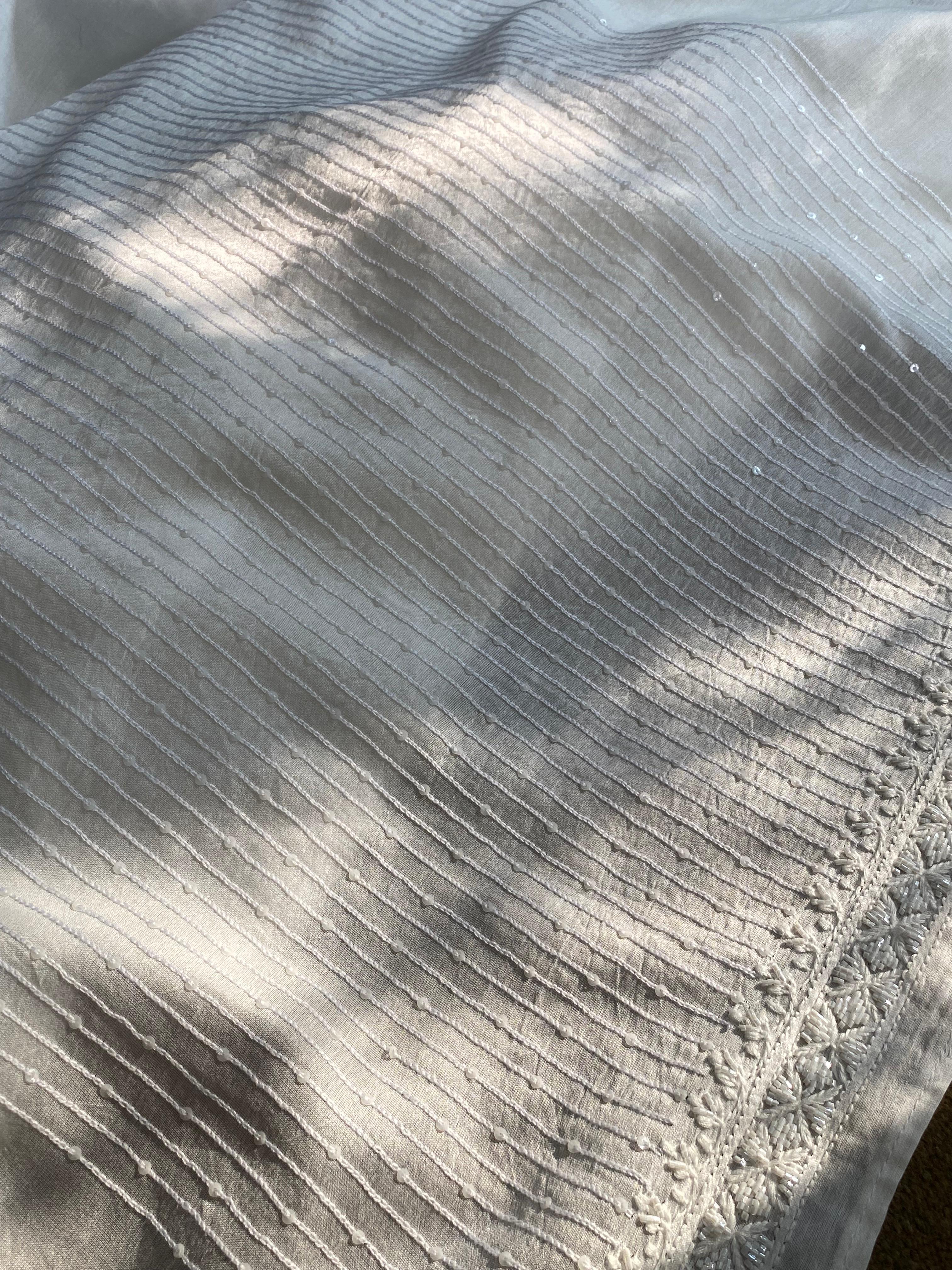 White chanderi chikankari men kurta