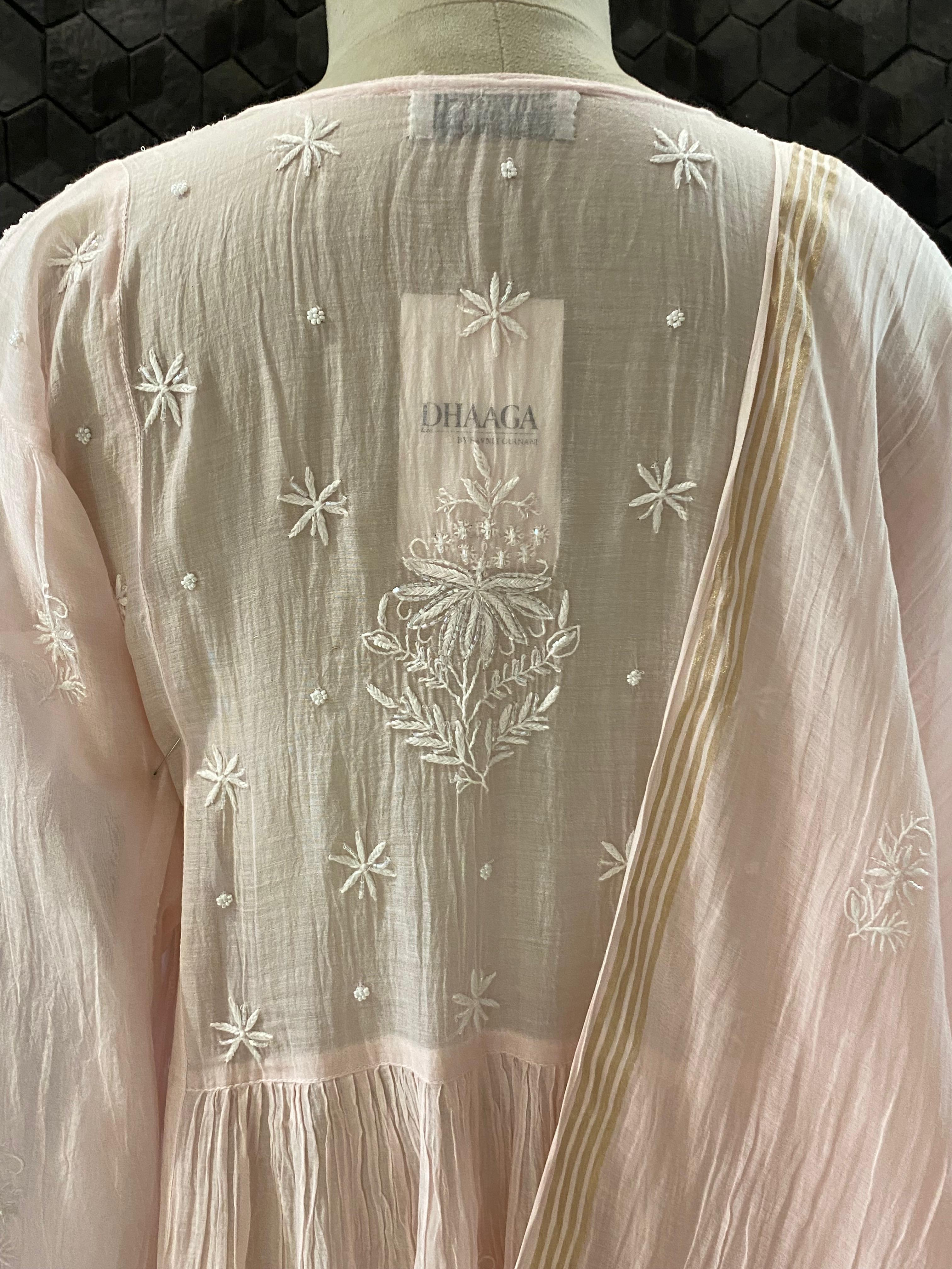 Pink mul chanderi chikankari kurta set