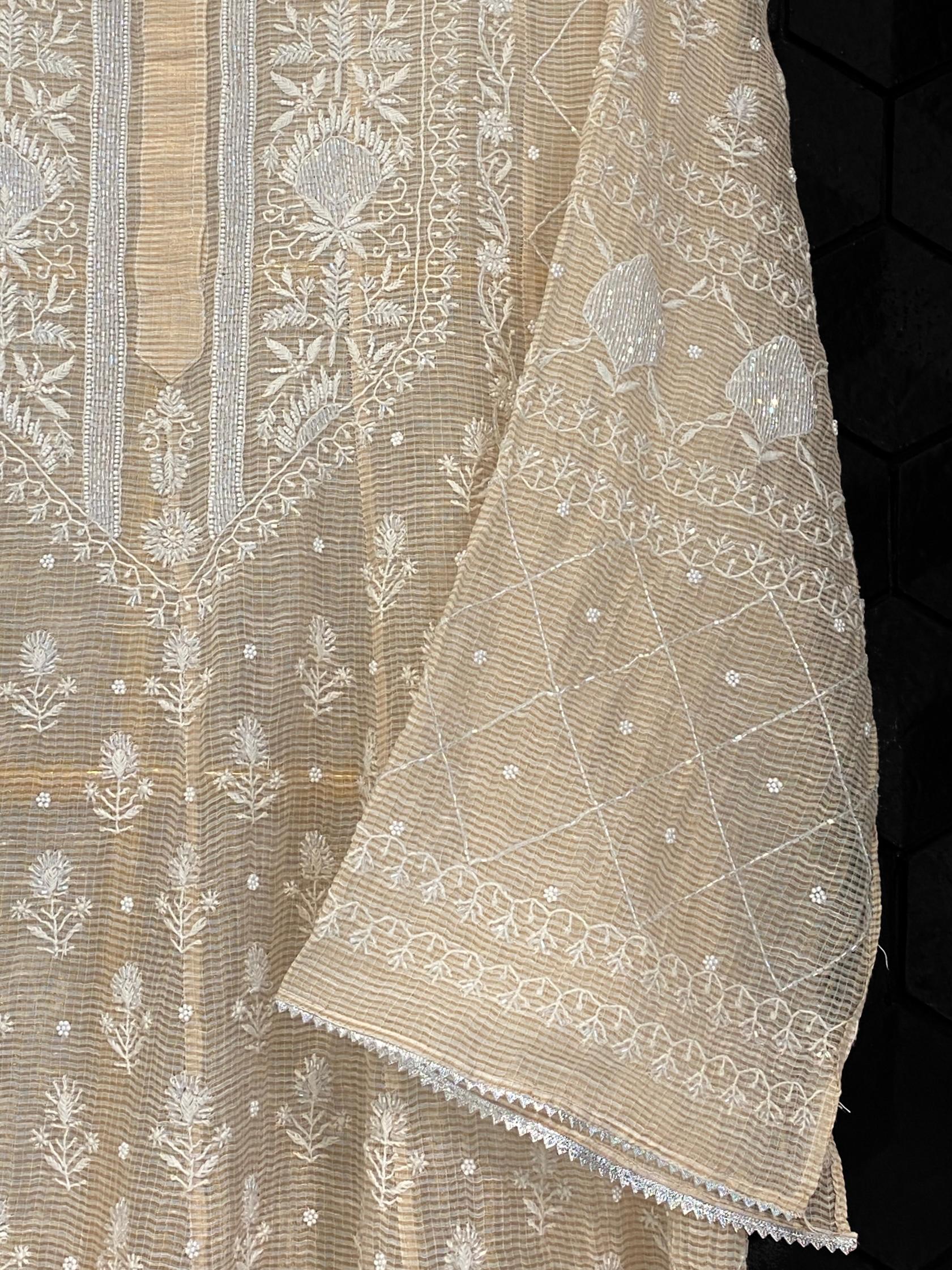 Natural stripe tissue chikankari Anarkali set