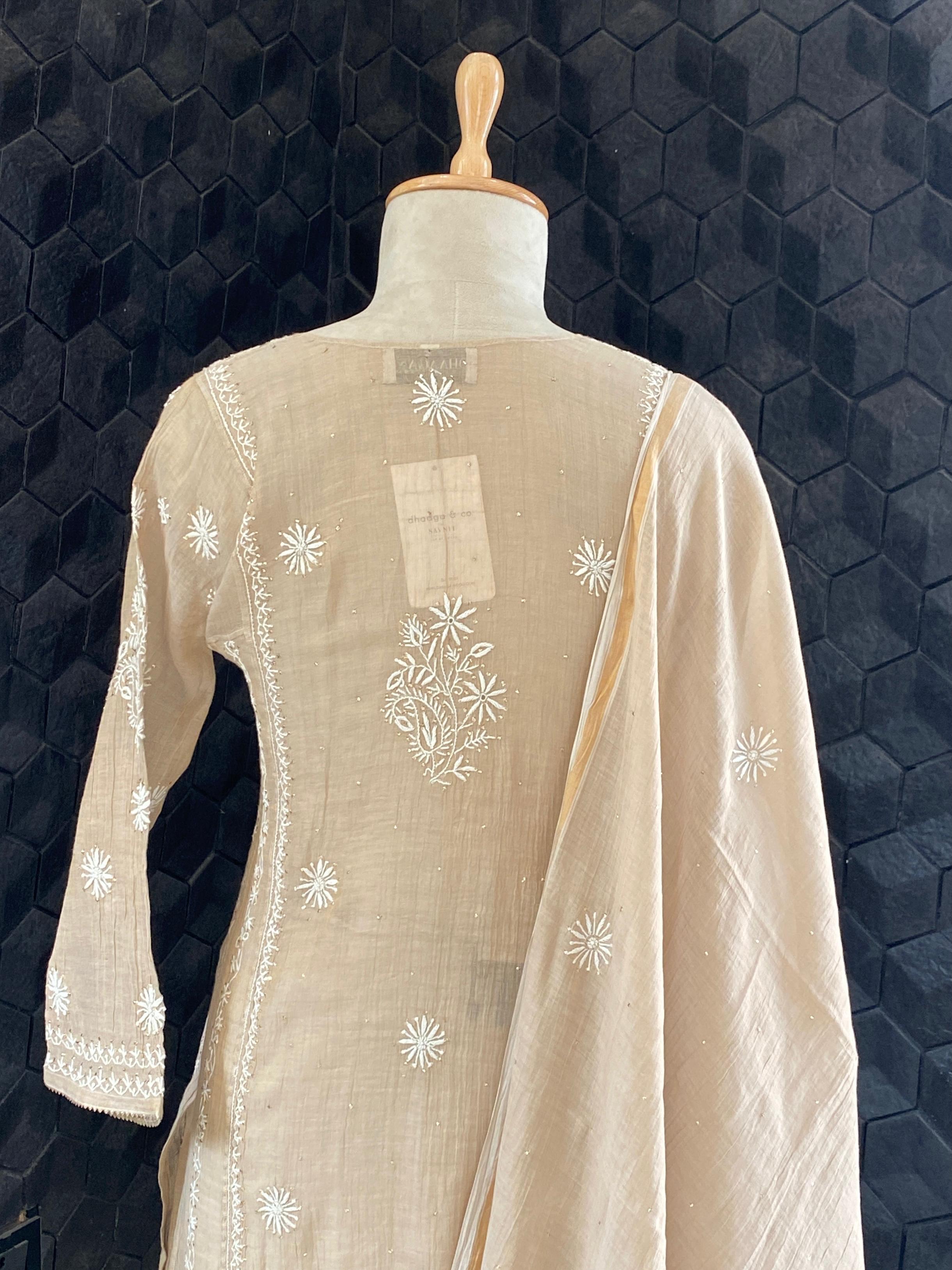 Brown tissue chikankari kurta Set