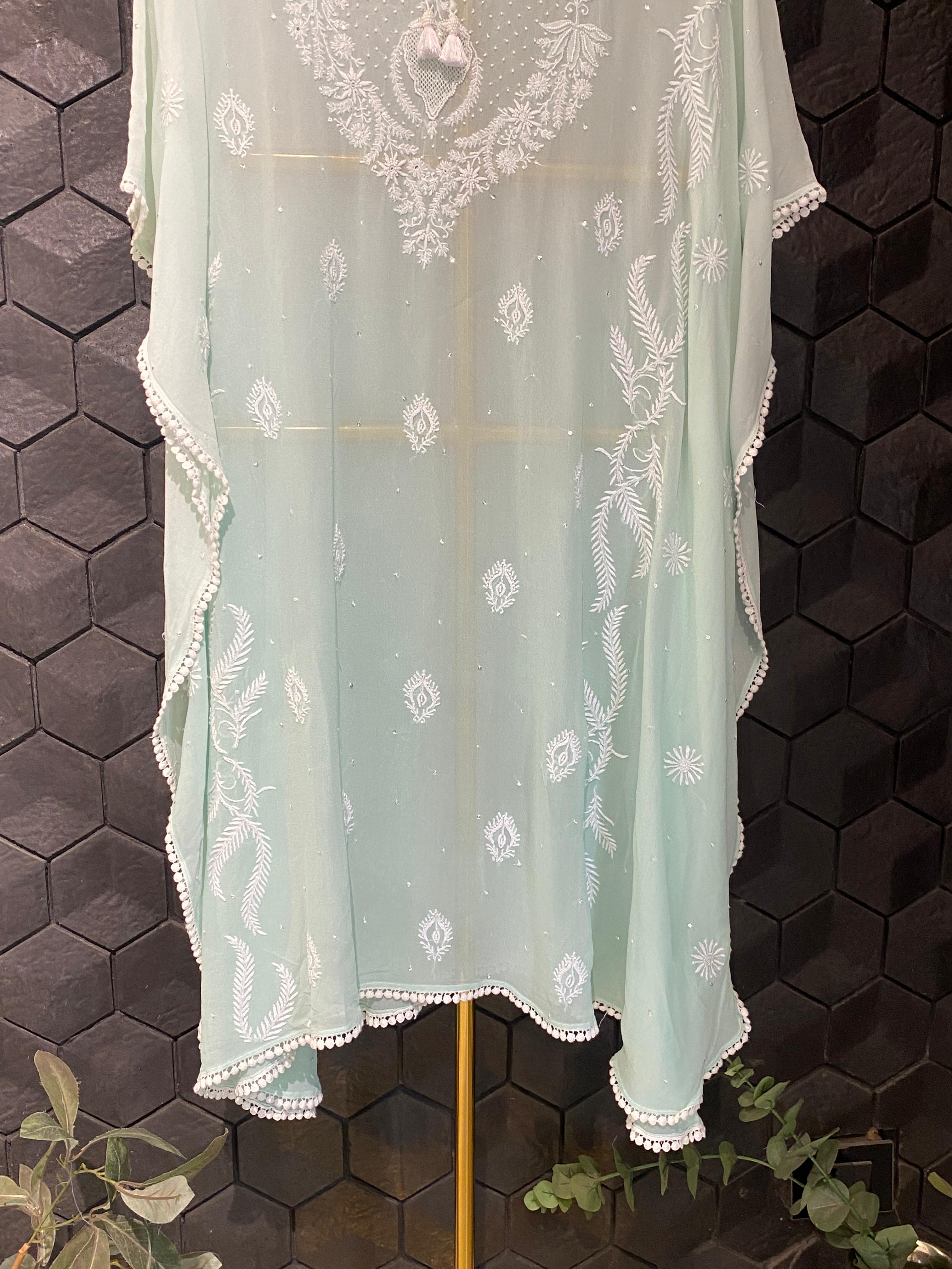 Blue georgette chikankari kaftan