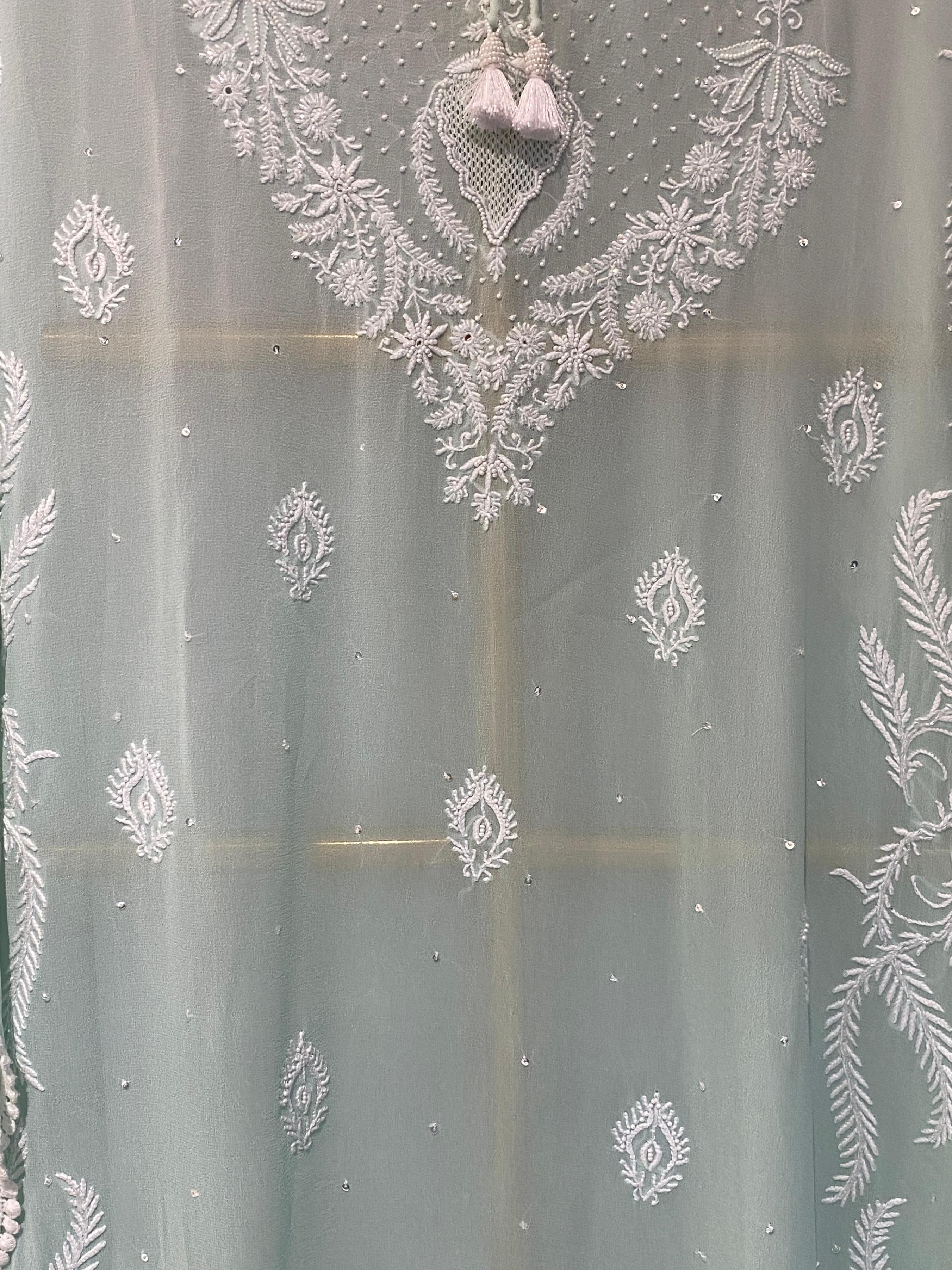 Blue georgette chikankari kaftan