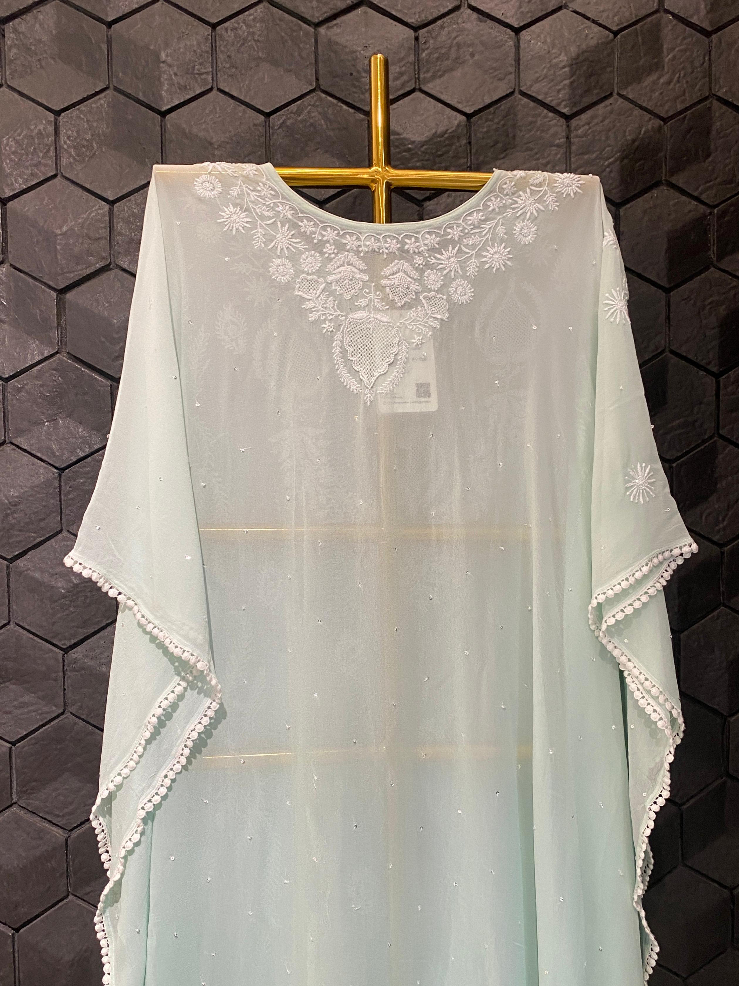 Blue georgette chikankari kaftan