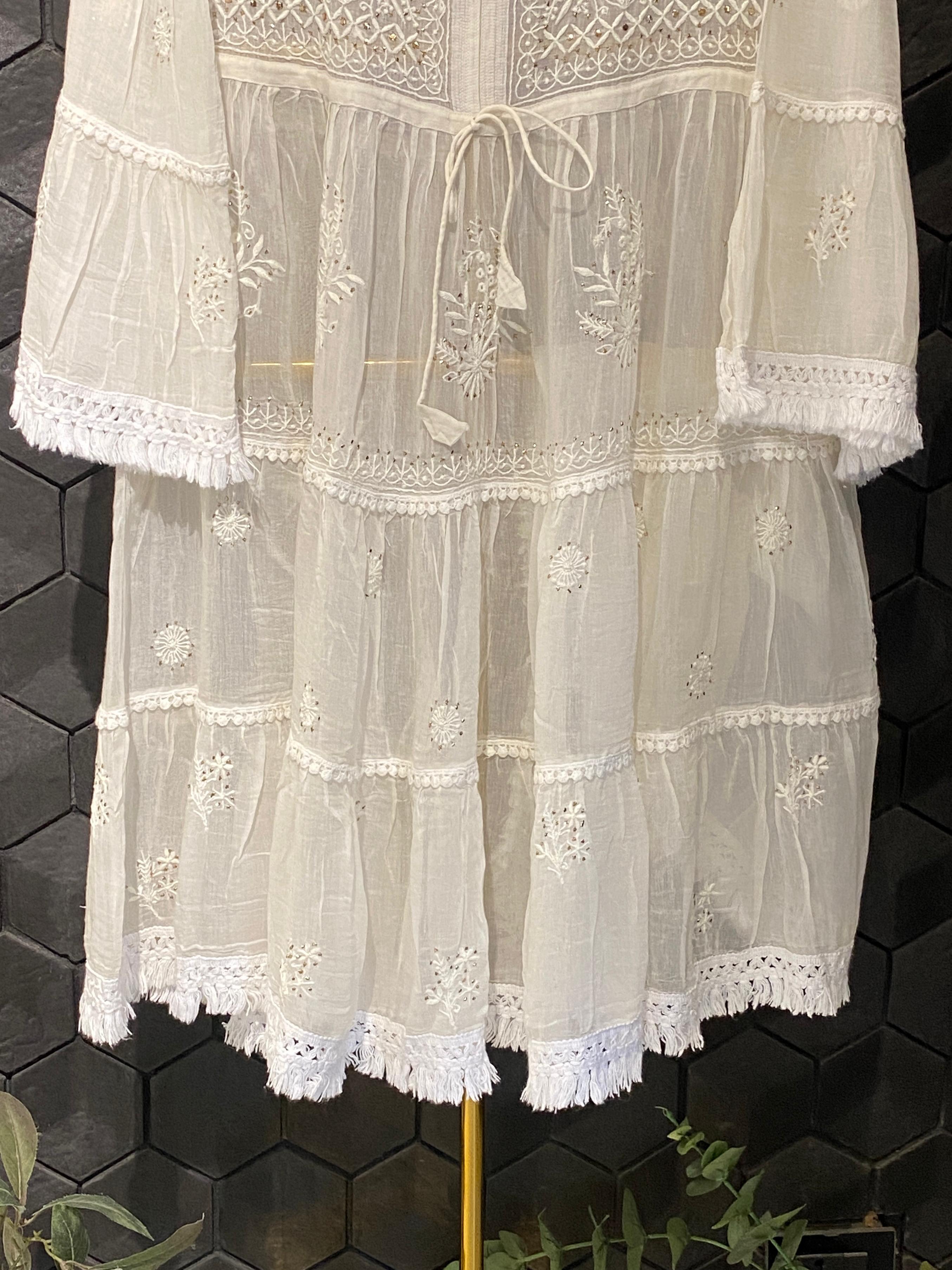 White mul chanderi chikankari dress