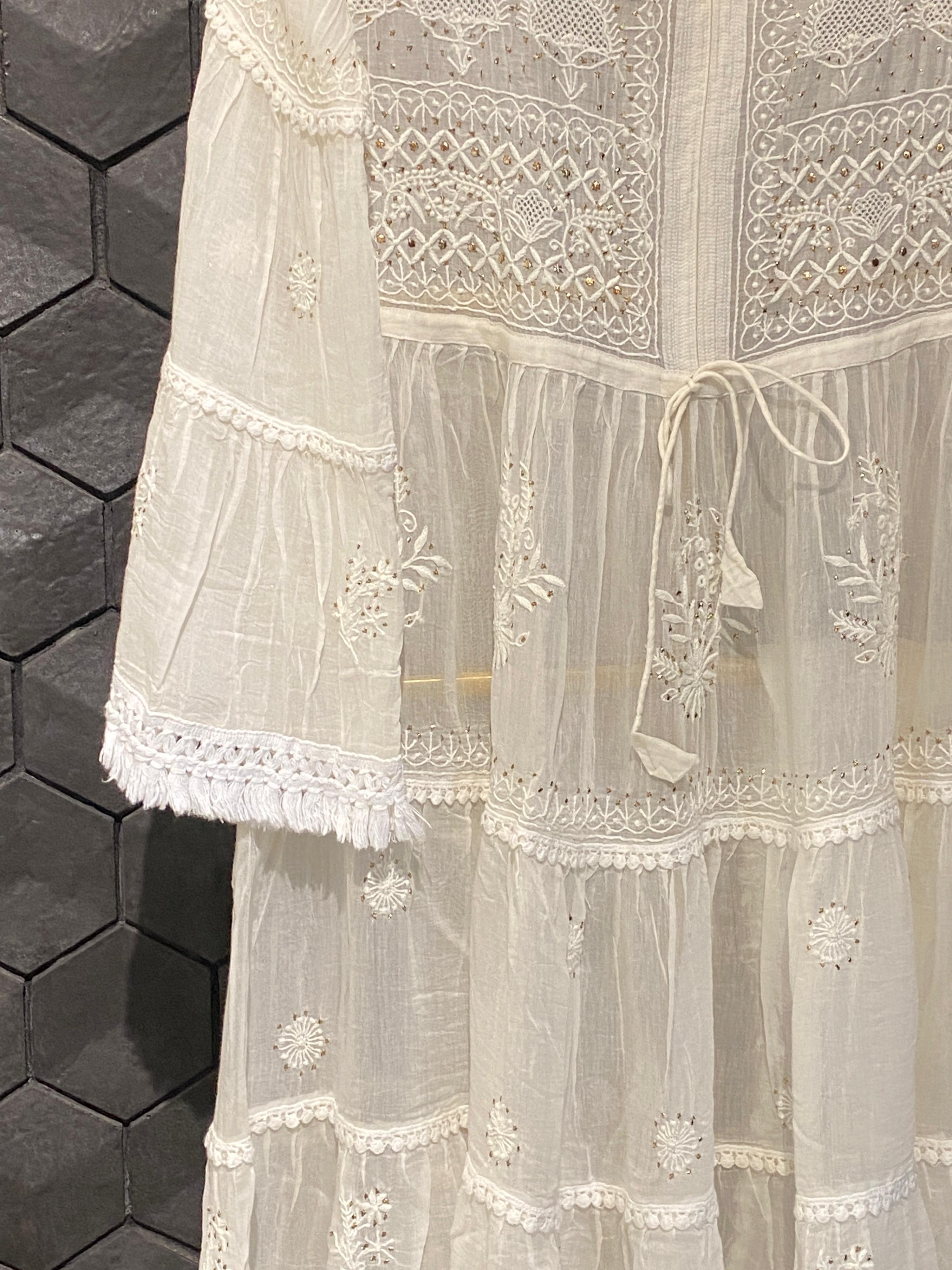 White mul chanderi chikankari dress