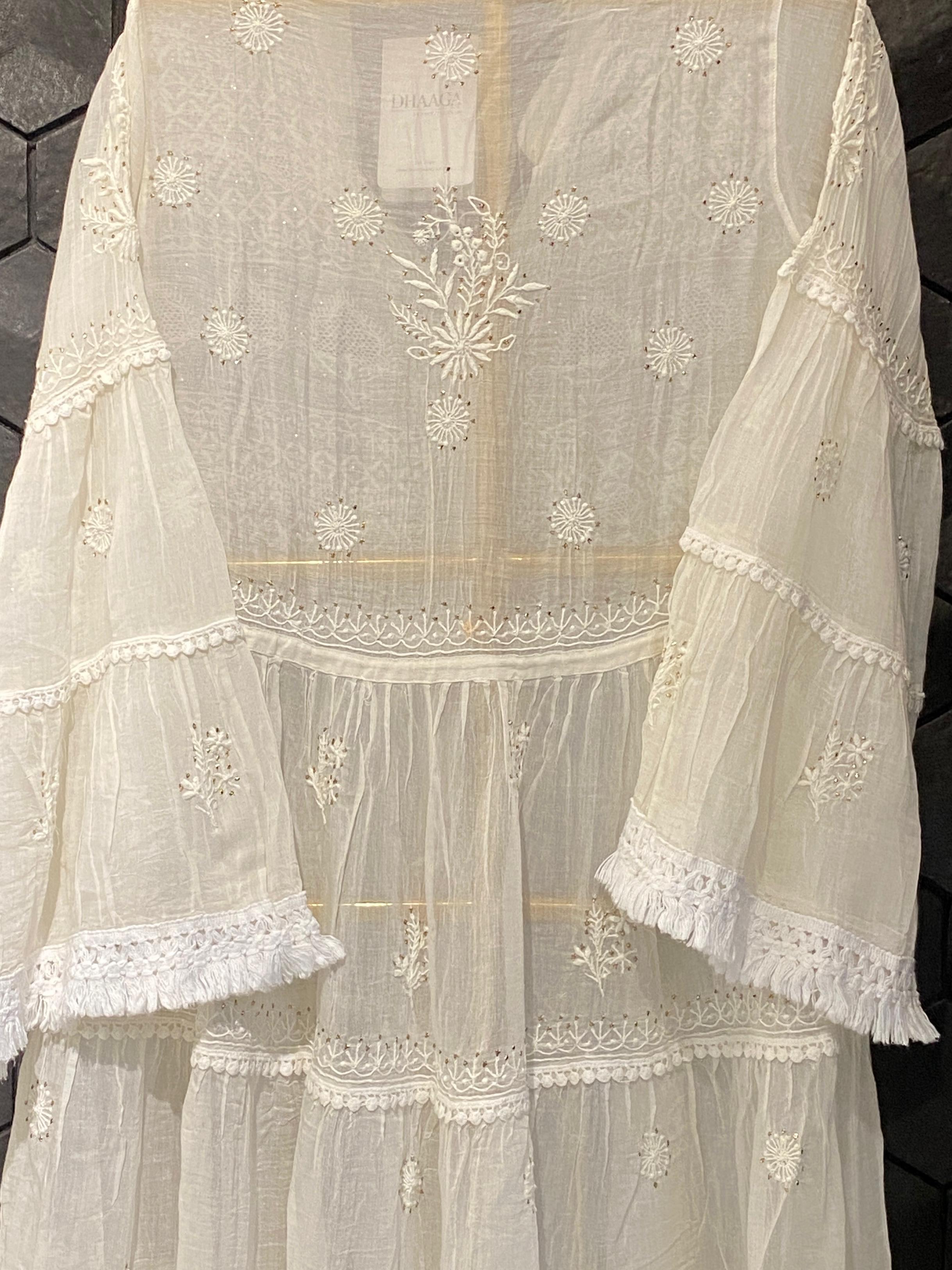 White mul chanderi chikankari dress
