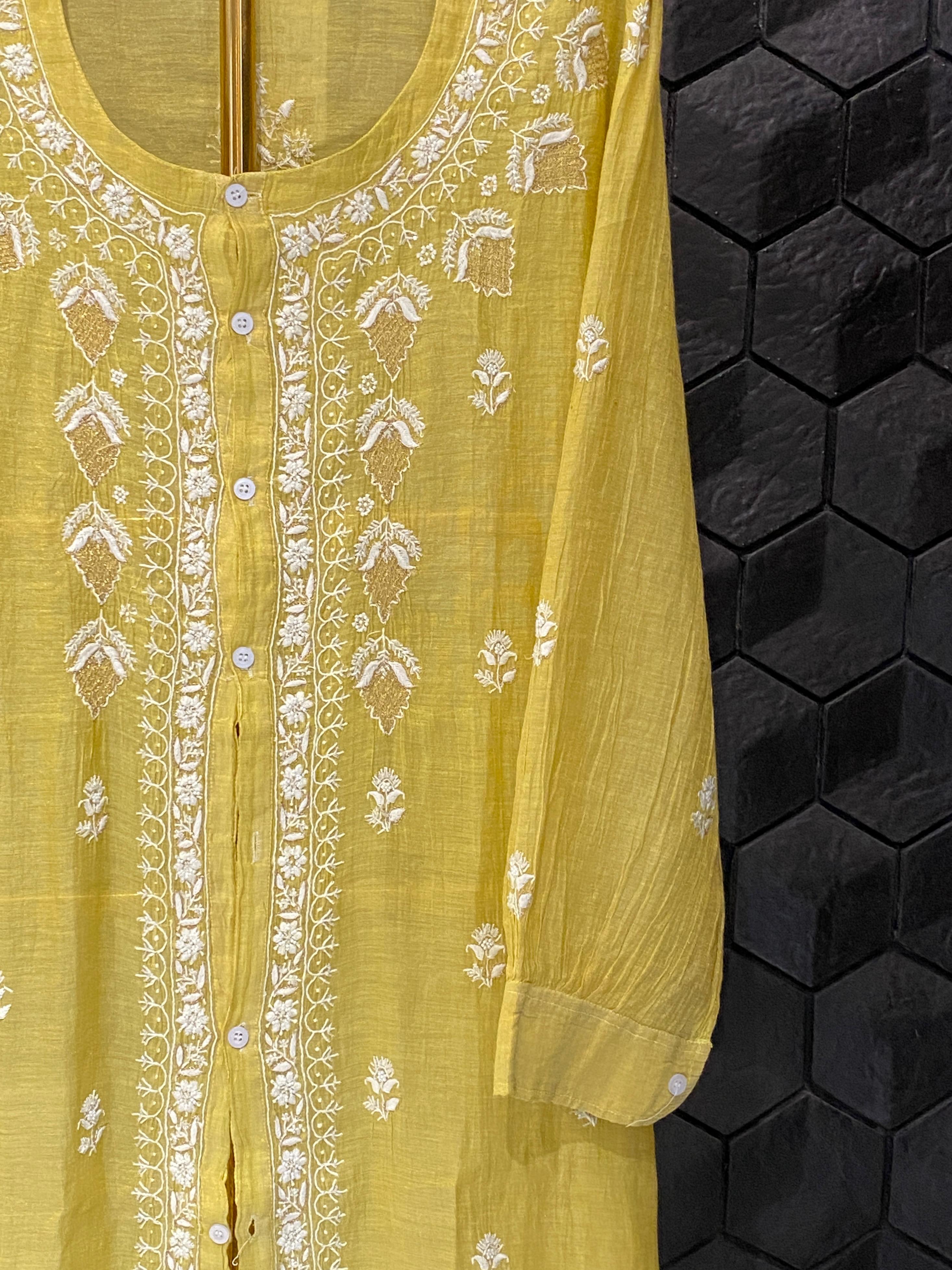 Green tissue chikankari co-ord set